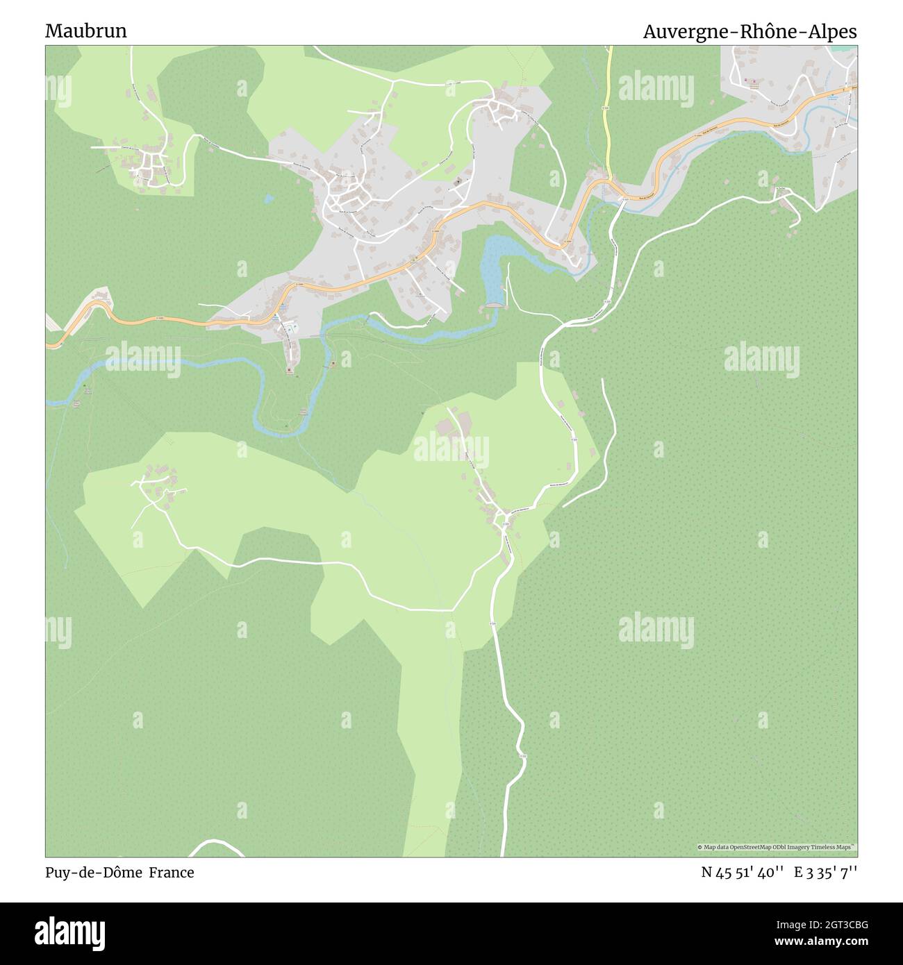 Maubrun, Puy-de-Dôme, Frankreich, Auvergne-Rhône-Alpes, N 45 51' 40'', E 3 35' 7'', map, Timeless Map veröffentlicht im Jahr 2021. Reisende, Entdecker und Abenteurer wie Florence Nightingale, David Livingstone, Ernest Shackleton, Lewis and Clark und Sherlock Holmes haben sich bei der Planung von Reisen zu den entlegensten Ecken der Welt auf Karten verlassen.Timeless Maps kartiert die meisten Orte auf der Welt und zeigt die Verwirklichung großer Träume Stockfoto