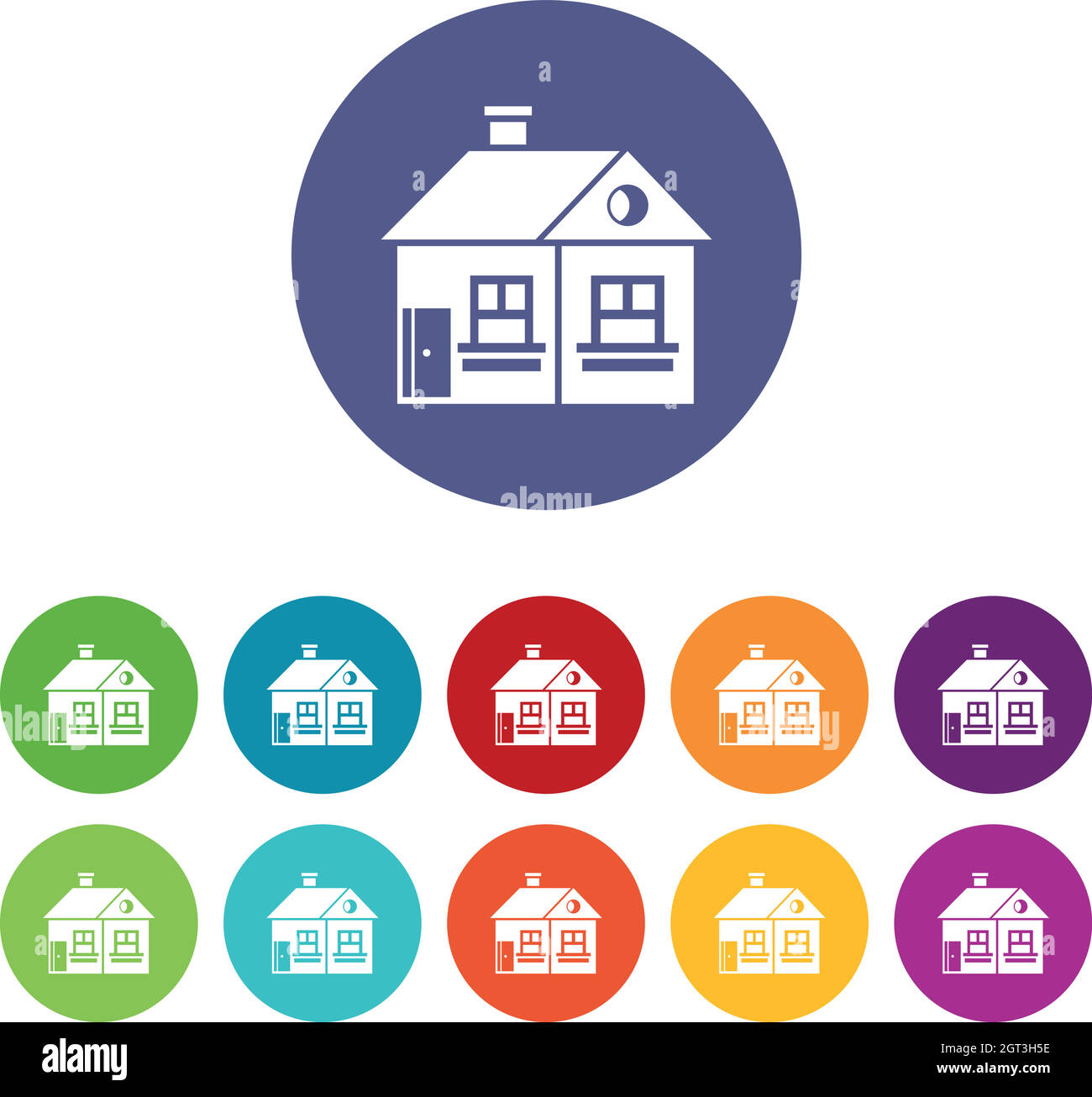 Große einstöckige Haus-Set-Ikonen Stock Vektor