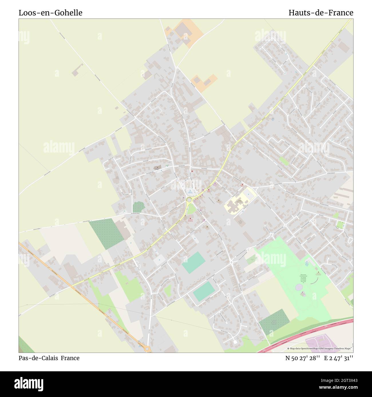 Loos-en-Gohelle, Pas-de-Calais, France, Hauts-de-France, N 50 27' 28'', E 2 47' 31'', map, Timeless Map veröffentlicht im Jahr 2021. Reisende, Entdecker und Abenteurer wie Florence Nightingale, David Livingstone, Ernest Shackleton, Lewis and Clark und Sherlock Holmes haben sich bei der Planung von Reisen zu den entlegensten Ecken der Welt auf Karten verlassen.Timeless Maps kartiert die meisten Orte auf der Welt und zeigt die Verwirklichung großer Träume Stockfoto