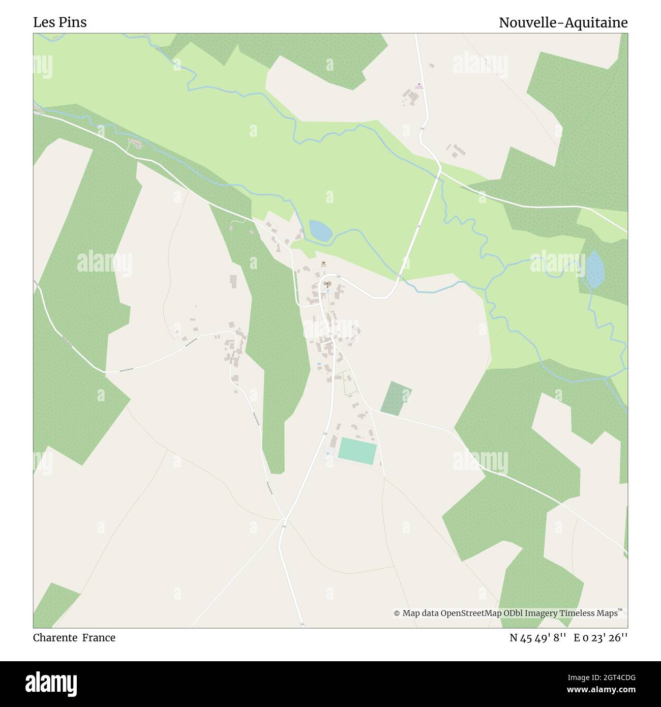 Les Pins, Charente, France, Nouvelle-Aquitaine, N 45 49' 8'', E 0 23' 26'', map, Timeless Map veröffentlicht im Jahr 2021. Reisende, Entdecker und Abenteurer wie Florence Nightingale, David Livingstone, Ernest Shackleton, Lewis and Clark und Sherlock Holmes haben sich bei der Planung von Reisen zu den entlegensten Ecken der Welt auf Karten verlassen.Timeless Maps kartiert die meisten Orte auf der Welt und zeigt die Verwirklichung großer Träume Stockfoto