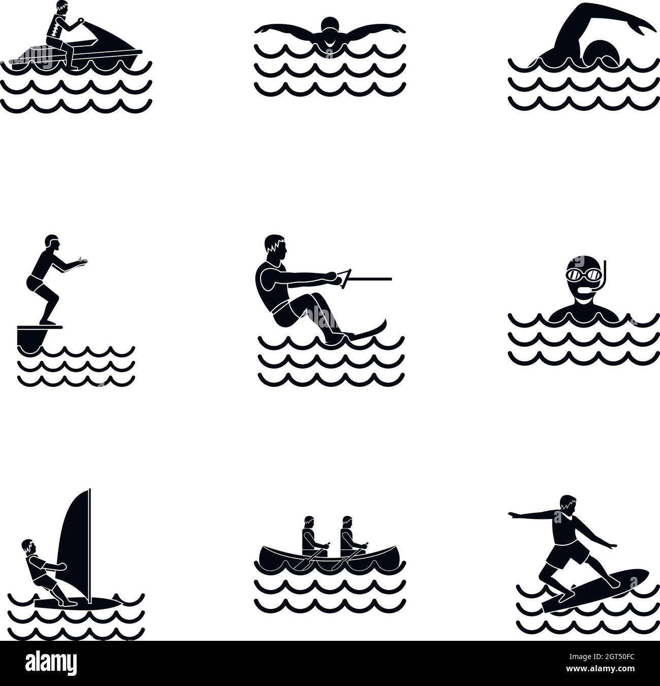 Wasser übung Symbole gesetzt, einfachen Stil Stock Vektor