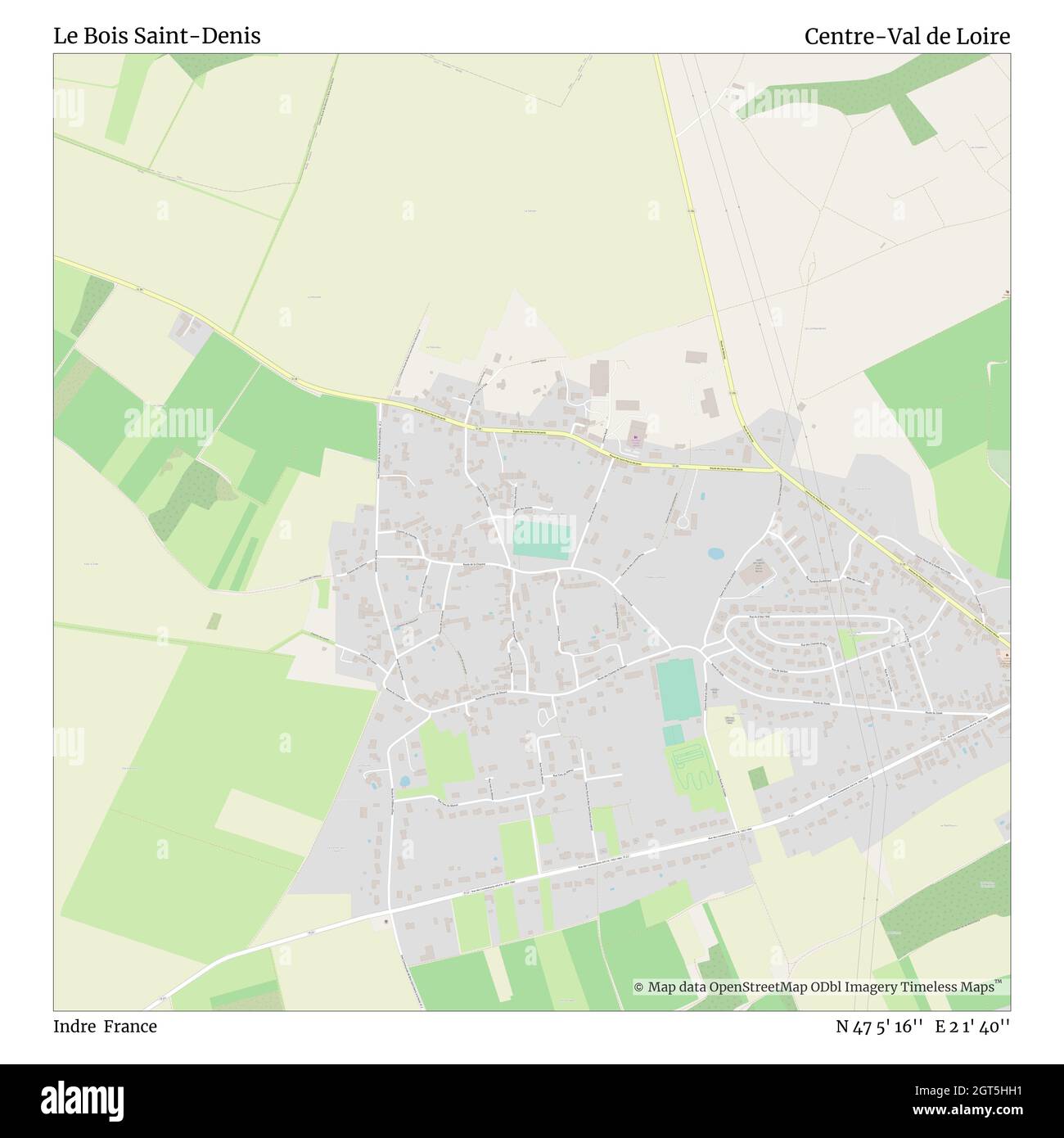 Le Bois Saint-Denis, Indre, Frankreich, Centre-Val de Loire, N 47 5' 16'', E 2 1' 40'', map, Timeless Map veröffentlicht im Jahr 2021. Reisende, Entdecker und Abenteurer wie Florence Nightingale, David Livingstone, Ernest Shackleton, Lewis and Clark und Sherlock Holmes haben sich bei der Planung von Reisen zu den entlegensten Ecken der Welt auf Karten verlassen.Timeless Maps kartiert die meisten Orte auf der Welt und zeigt die Verwirklichung großer Träume Stockfoto