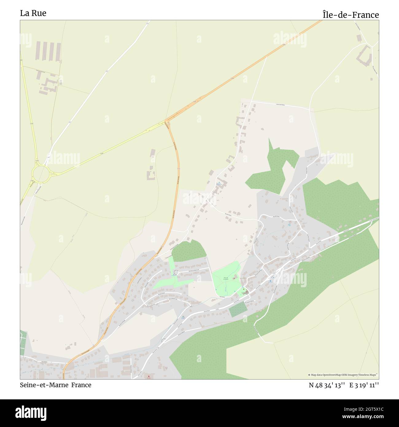 La Rue, seine-et-Marne, Frankreich, Île-de-France, N 48 34' 13'', E 3 19' 11'', map, Timeless Map veröffentlicht im Jahr 2021. Reisende, Entdecker und Abenteurer wie Florence Nightingale, David Livingstone, Ernest Shackleton, Lewis and Clark und Sherlock Holmes haben sich bei der Planung von Reisen zu den entlegensten Ecken der Welt auf Karten verlassen.Timeless Maps kartiert die meisten Orte auf der Welt und zeigt die Verwirklichung großer Träume Stockfoto