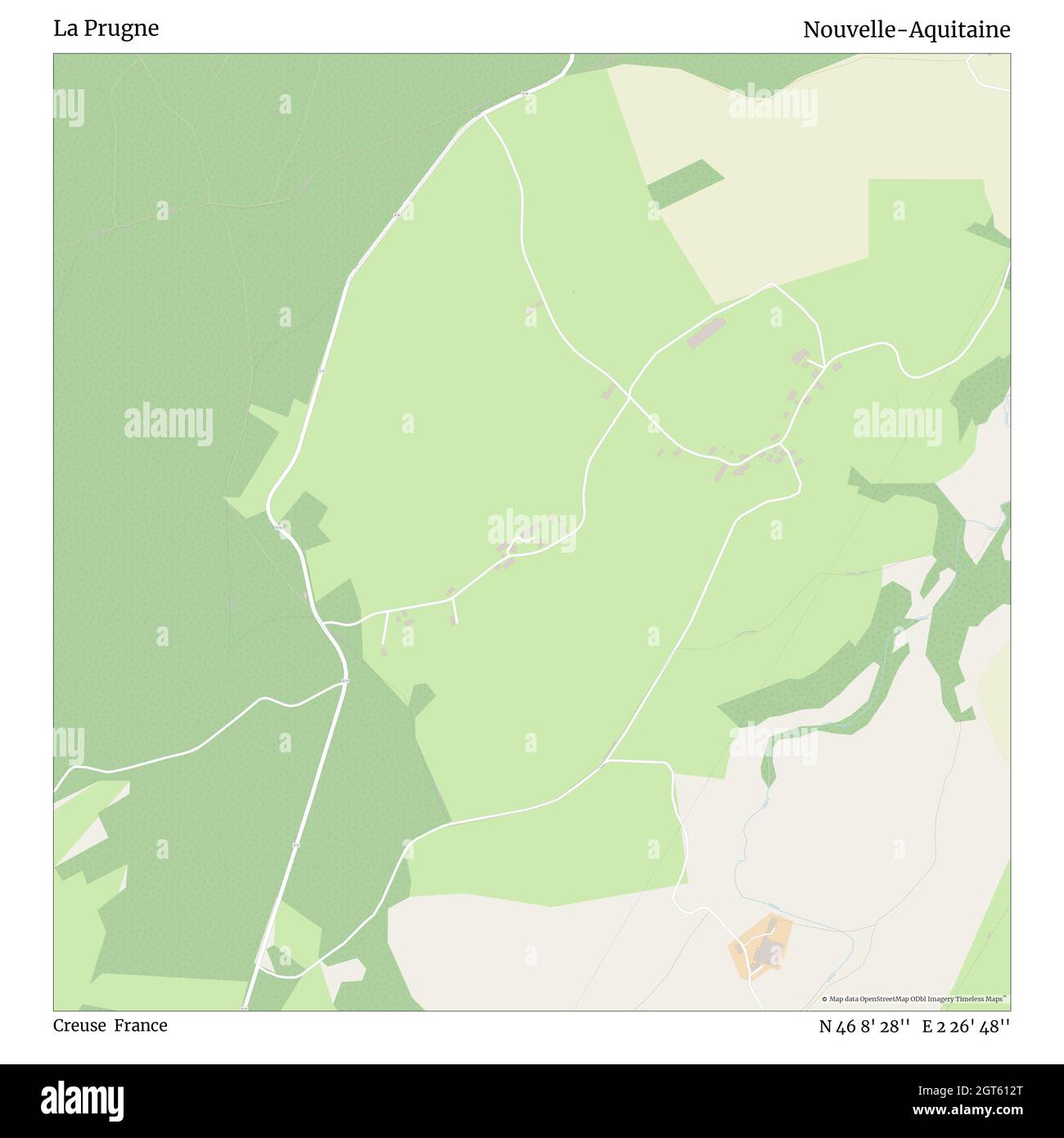 La Prugne, Creuse, Frankreich, Nouvelle-Aquitaine, N 46 8' 28'', E 2 26' 48'', map, Timeless Map veröffentlicht im Jahr 2021. Reisende, Entdecker und Abenteurer wie Florence Nightingale, David Livingstone, Ernest Shackleton, Lewis and Clark und Sherlock Holmes haben sich bei der Planung von Reisen zu den entlegensten Ecken der Welt auf Karten verlassen.Timeless Maps kartiert die meisten Orte auf der Welt und zeigt die Verwirklichung großer Träume Stockfoto