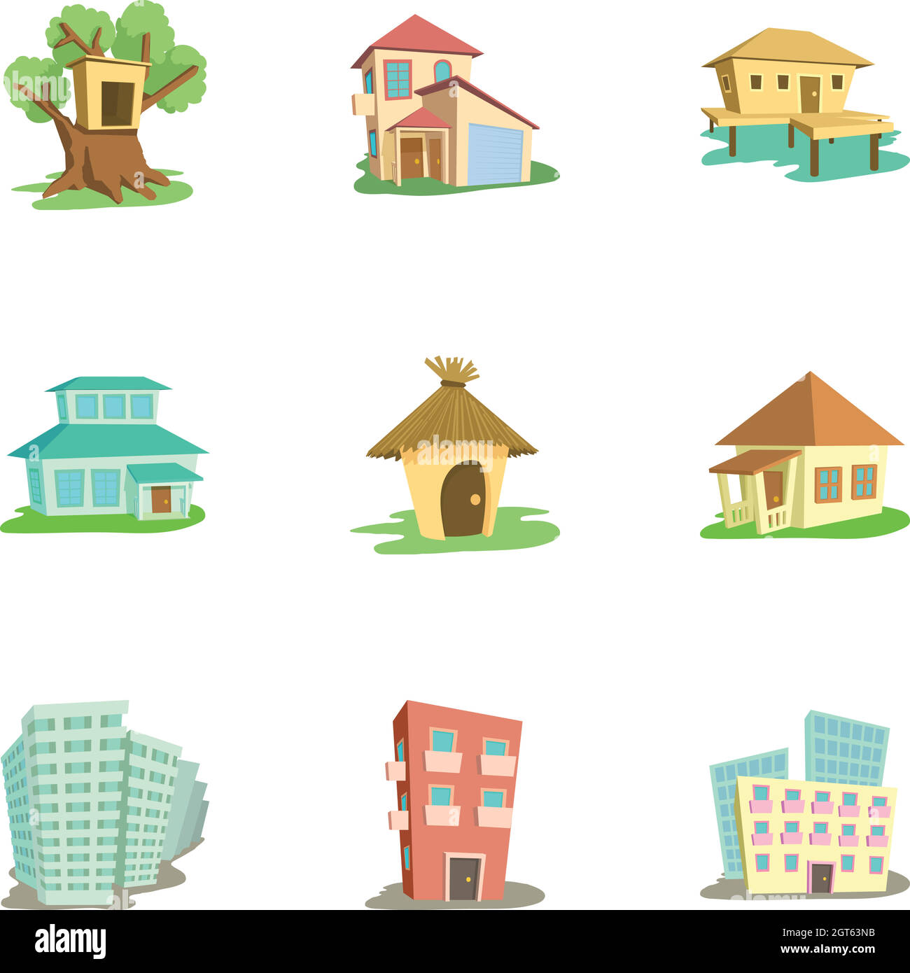 Wohnung-Icons set, cartoon-Stil Stock Vektor