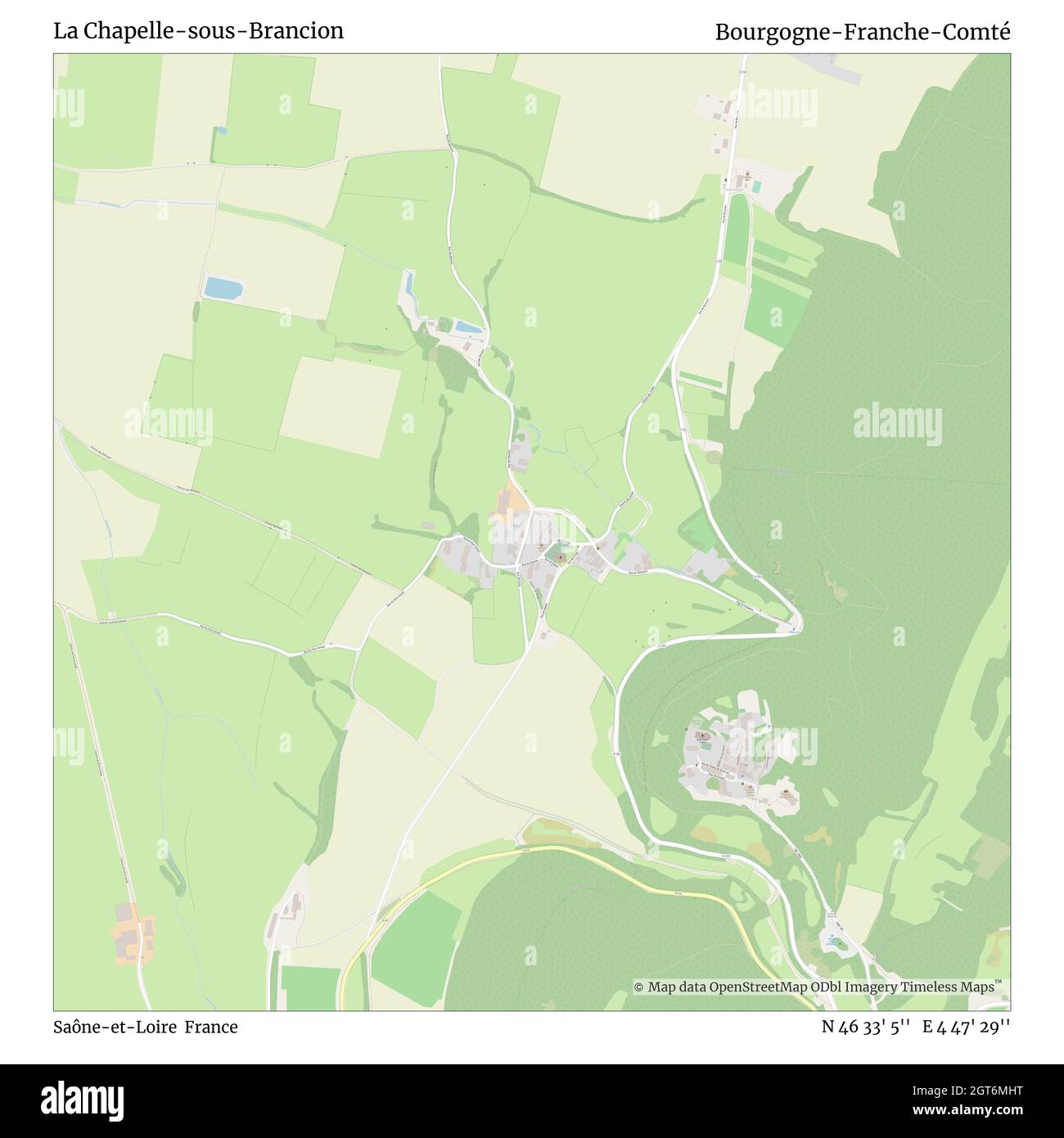 La Chapelle-sous-Brancion, Saône-et-Loire, Frankreich, Bourgogne-Franche-Comté, N 46 33' 5'', E 4 47' 29'', Karte, Timeless Map veröffentlicht im Jahr 2021. Reisende, Entdecker und Abenteurer wie Florence Nightingale, David Livingstone, Ernest Shackleton, Lewis and Clark und Sherlock Holmes haben sich bei der Planung von Reisen zu den entlegensten Ecken der Welt auf Karten verlassen.Timeless Maps kartiert die meisten Orte auf der Welt und zeigt die Verwirklichung großer Träume Stockfoto