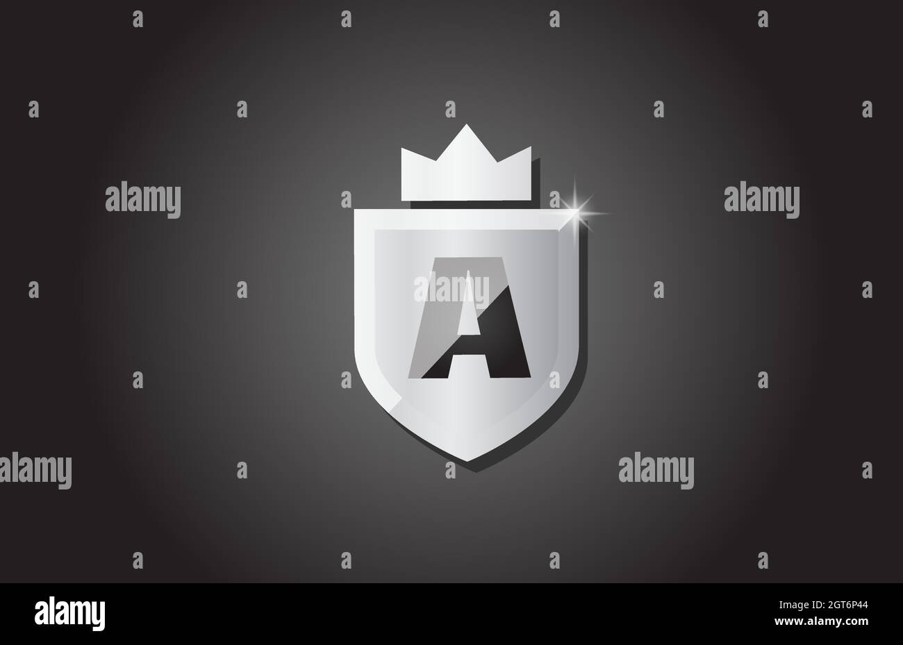 Kreatives Schild Ein Alphabet Buchstaben Symbol Logo in grauer Farbe. Corporate Business Design für Firmenvorlage Identität mit Königskrone und Lichtfunke Stock Vektor