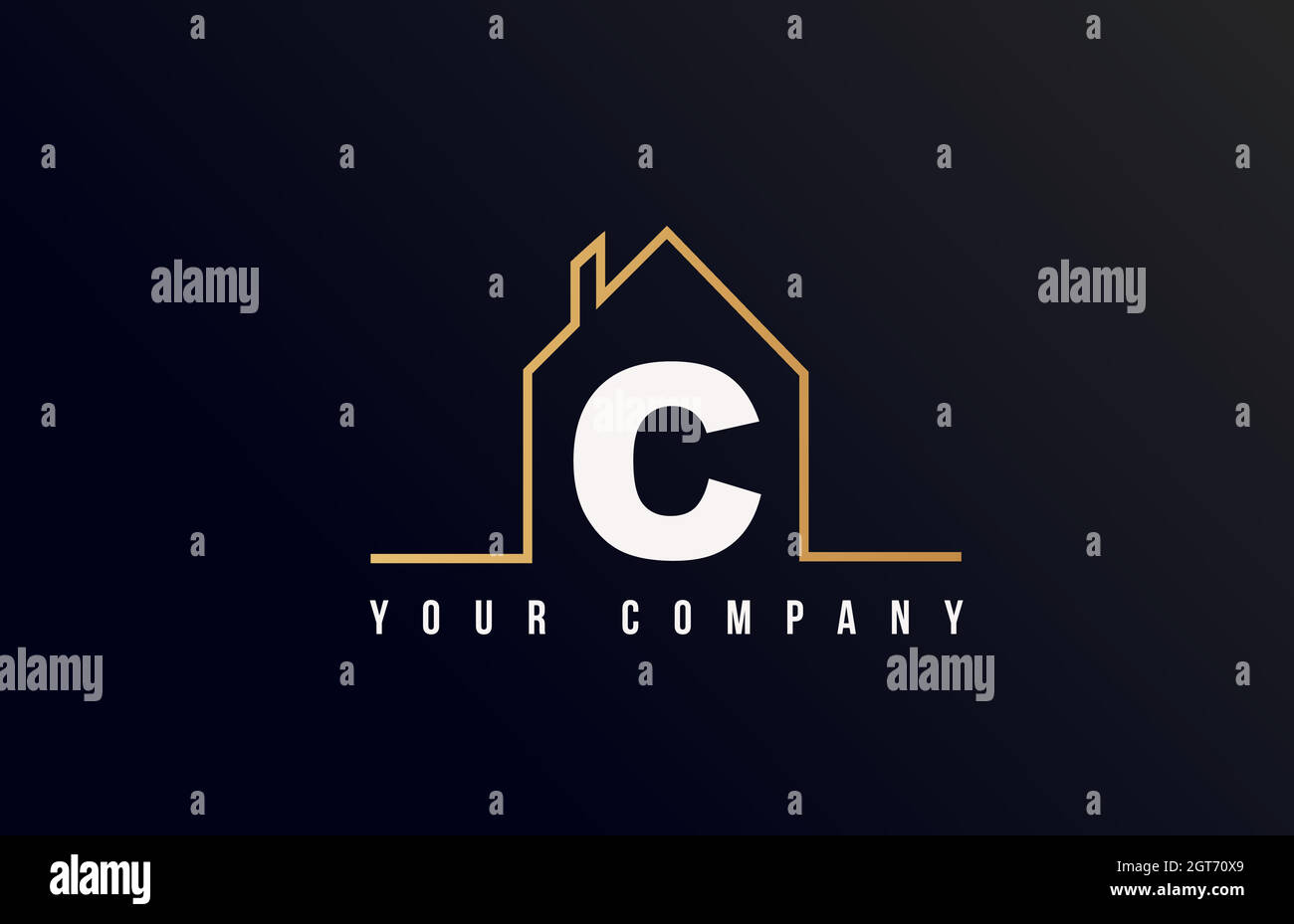 C House Alphabet Buchstaben Symbol Logo Design. Haus-Immobilien für die Unternehmens- und Geschäftsidentität mit Linienkontur eines Hauses Stock Vektor