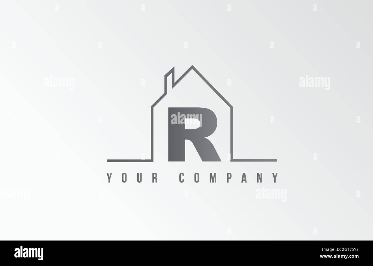 R Home Alphabet Symbol Logo Buchstaben Design. Haus für eine Immobilienfirma. Geschäftsidentität mit dünner Linienkontur Stock Vektor