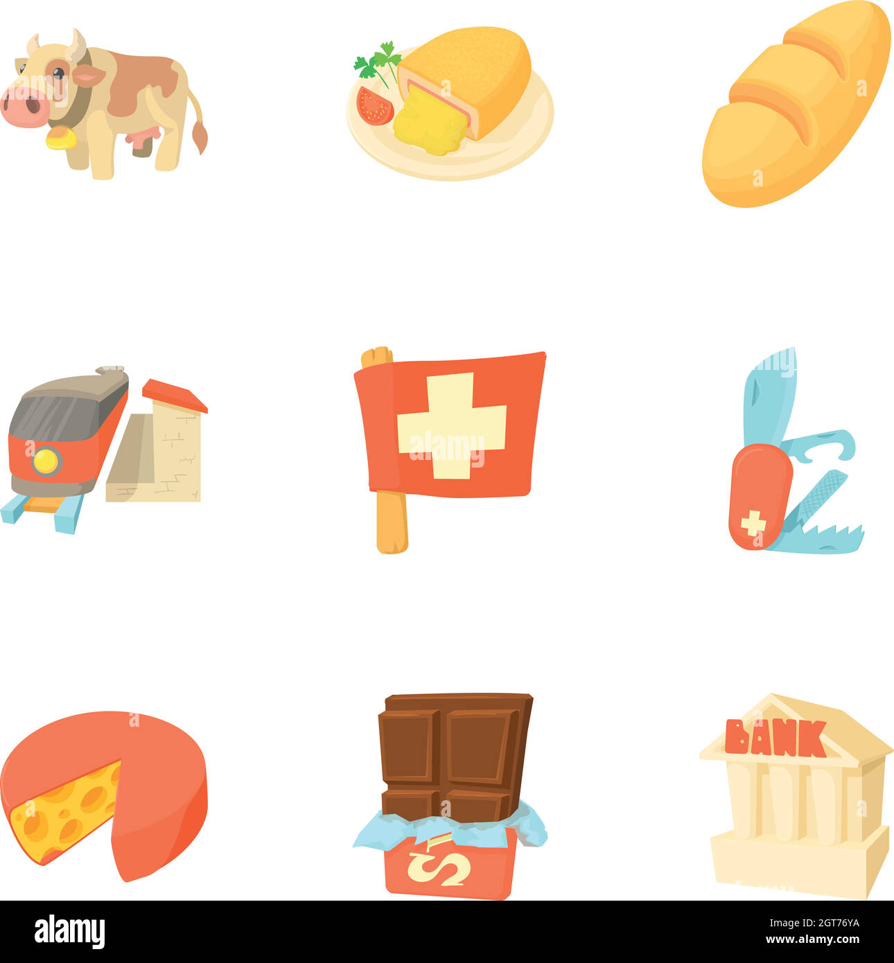 Sehenswürdigkeiten der Schweiz Icons set Stock Vektor