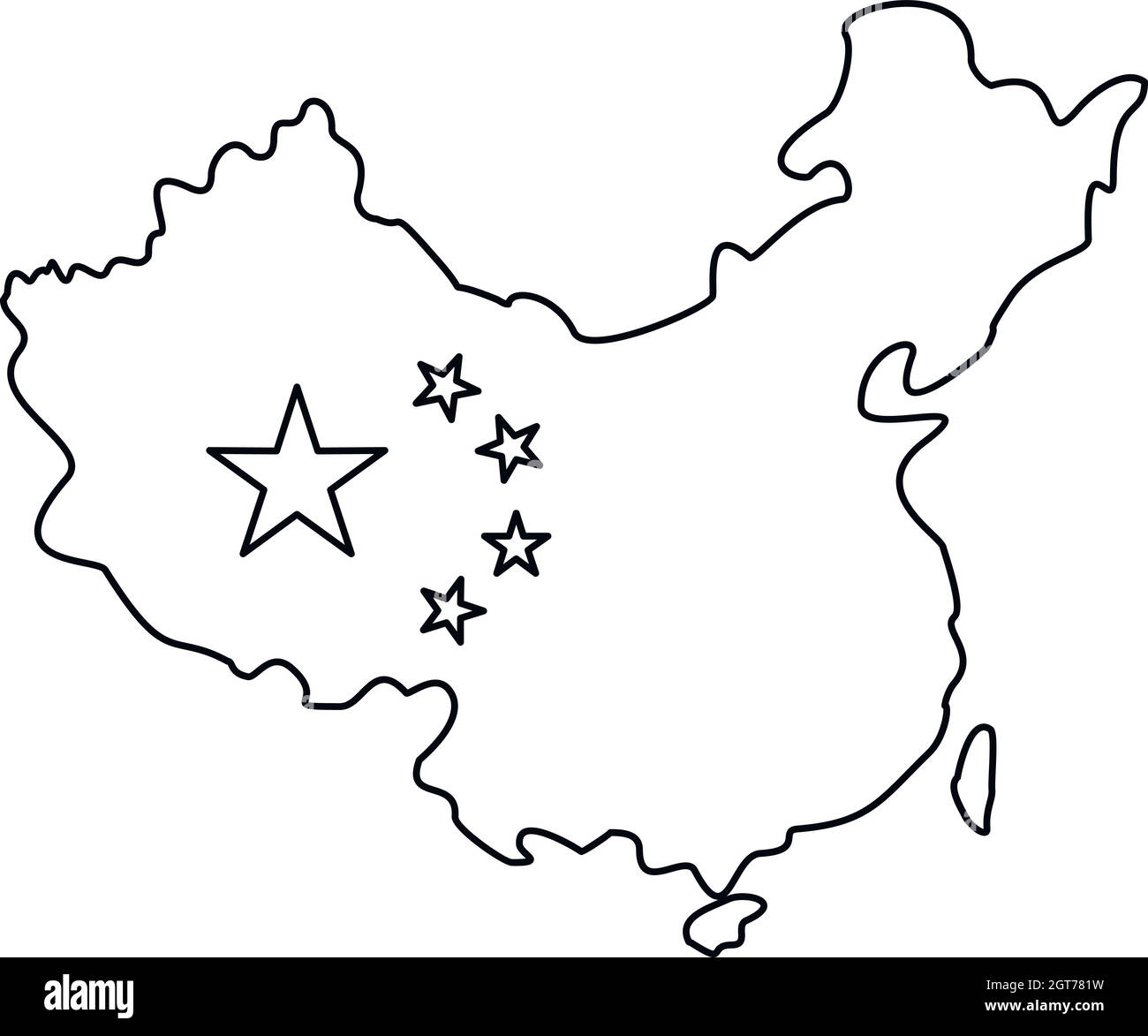 Karte von China mit Symbol "Markierung", umriss Stil Stock Vektor