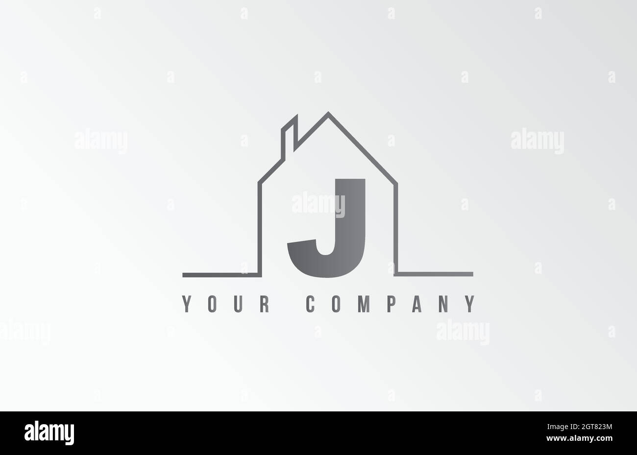 J Home Alphabet Symbol Logo Buchstaben Design. Haus für eine Immobilienfirma. Geschäftsidentität mit dünner Linienkontur Stock Vektor