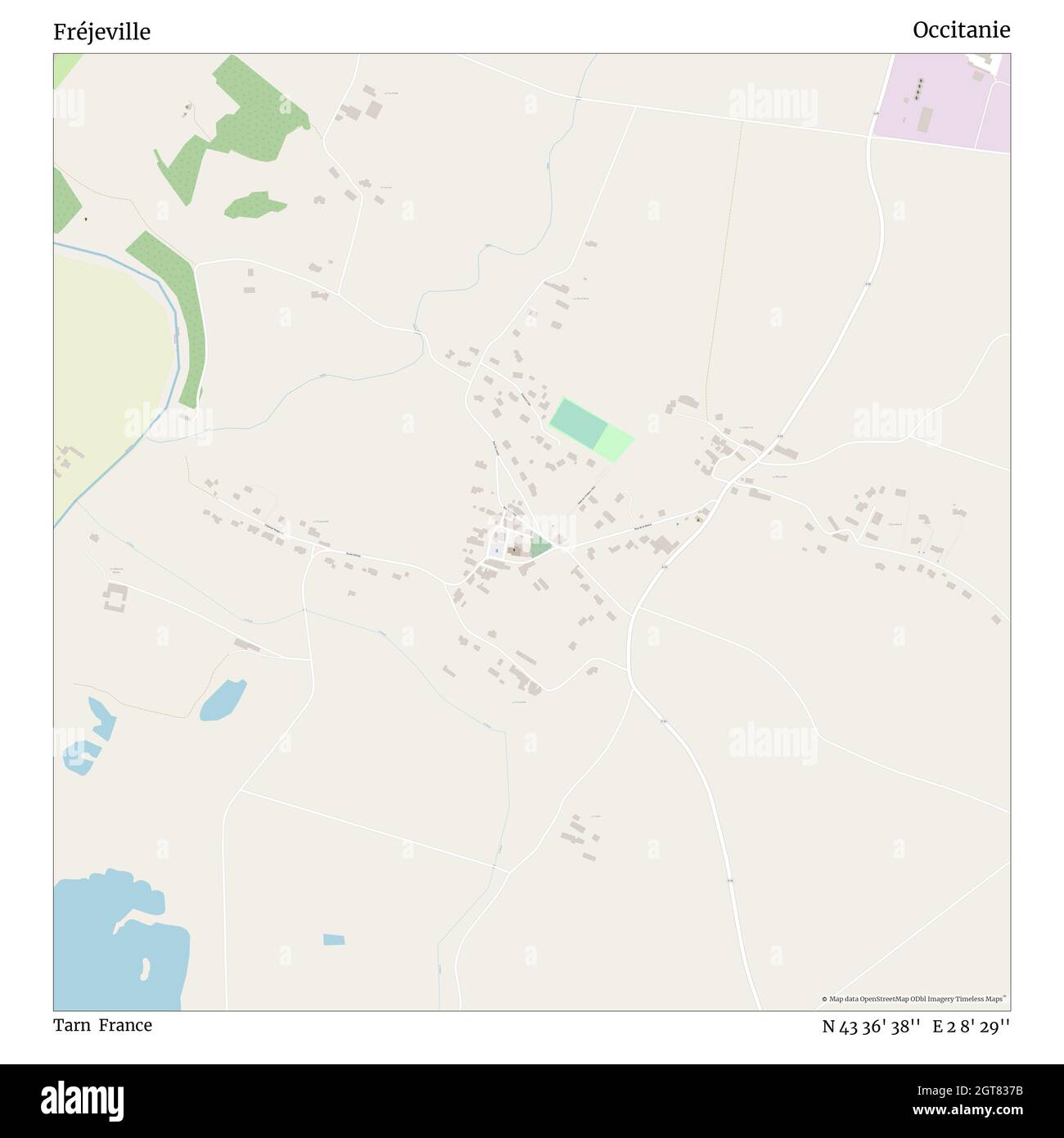 Fréjeville, Tarn, France, oczitanie, N 43 36' 38'', E 2 8' 29'', map, Timeless Map veröffentlicht im Jahr 2021. Reisende, Entdecker und Abenteurer wie Florence Nightingale, David Livingstone, Ernest Shackleton, Lewis and Clark und Sherlock Holmes haben sich bei der Planung von Reisen zu den entlegensten Ecken der Welt auf Karten verlassen.Timeless Maps kartiert die meisten Orte auf der Welt und zeigt die Verwirklichung großer Träume Stockfoto