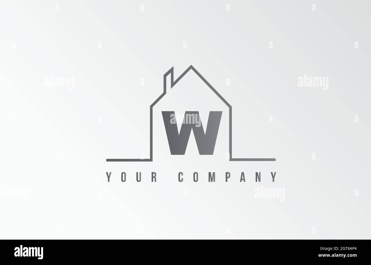 W Home Alphabet Symbol Logo Buchstaben Design. Haus für eine Immobilienfirma. Geschäftsidentität mit dünner Linienkontur Stock Vektor