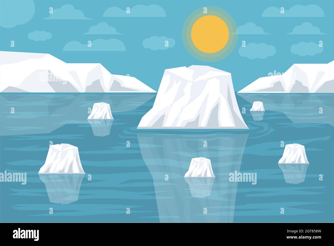 vektor-Illustration Globale Erwärmung der Eisberg brach ab, geschmolzener Gletscher Stock Vektor