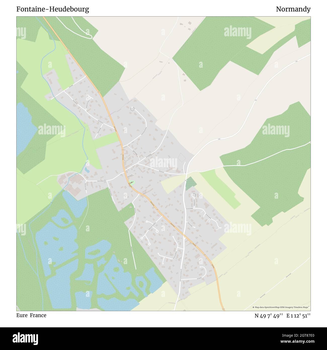 Fontaine-Heudebourg, Eure, Frankreich, Normandie, N 49 7' 49'', E 1 12' 51'', Karte, Timeless Map veröffentlicht im Jahr 2021. Reisende, Entdecker und Abenteurer wie Florence Nightingale, David Livingstone, Ernest Shackleton, Lewis and Clark und Sherlock Holmes haben sich bei der Planung von Reisen zu den entlegensten Ecken der Welt auf Karten verlassen.Timeless Maps kartiert die meisten Orte auf der Welt und zeigt die Verwirklichung großer Träume Stockfoto