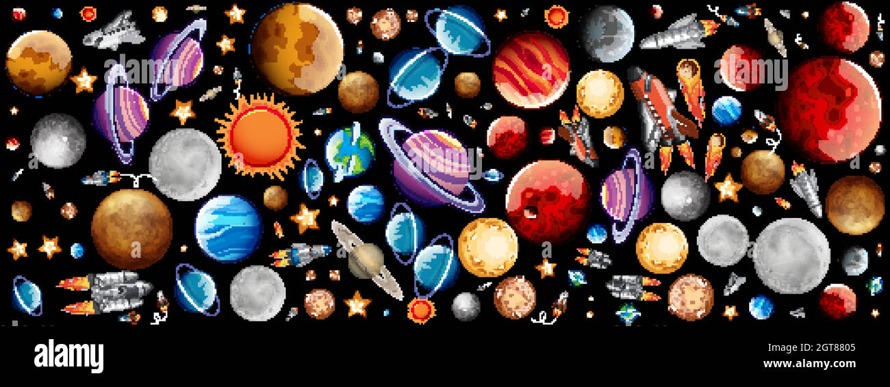 Hintergrunddesign mit vielen Planeten im Weltraum Stock Vektor
