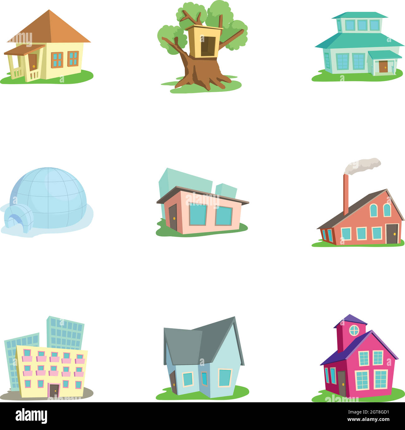 Gehäuse-Icons set, cartoon-Stil Stock Vektor