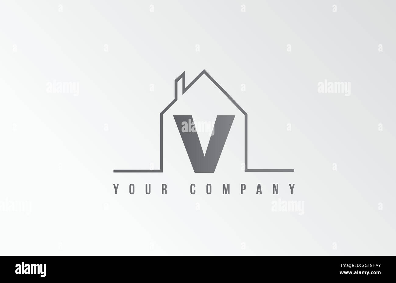 V Home Alphabet Symbol Logo Buchstaben Design. Haus für eine Immobilienfirma. Geschäftsidentität mit dünner Linienkontur Stock Vektor