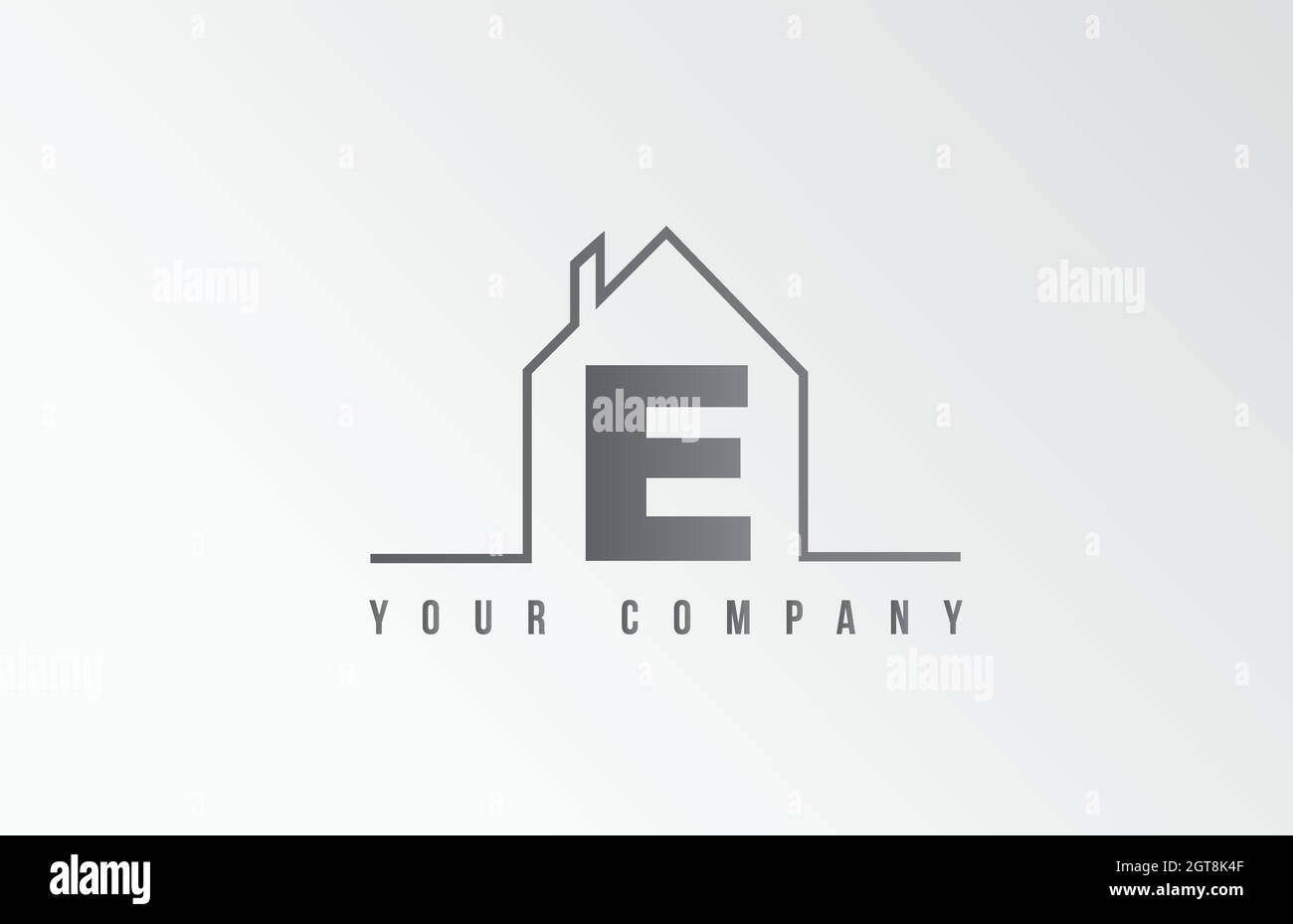 E Home Alphabet Symbol Logo Buchstaben Design. Haus für eine Immobilienfirma. Geschäftsidentität mit dünner Linienkontur Stock Vektor