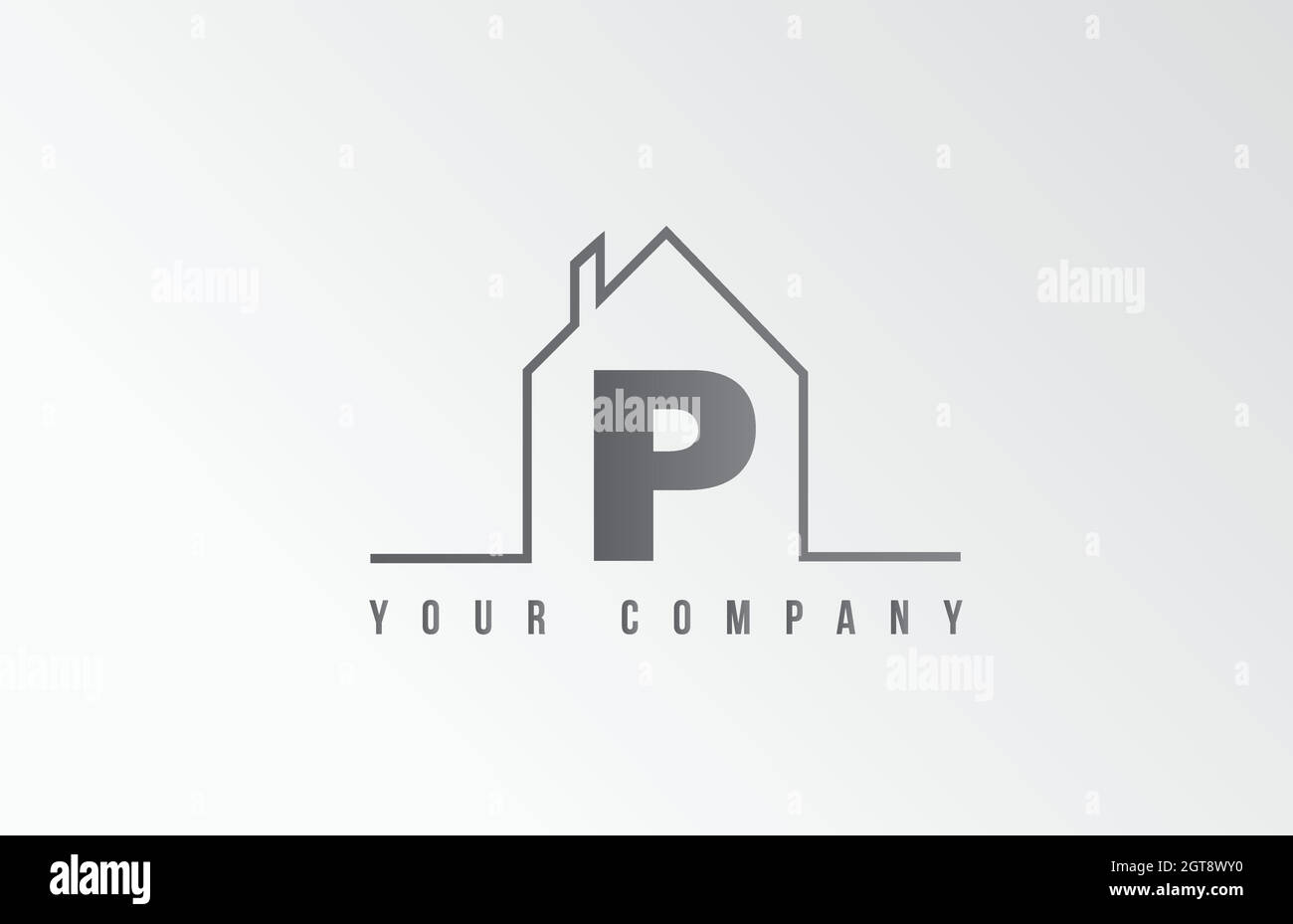 P Home Alphabet Symbol Logo Buchstaben Design. Haus für eine Immobilienfirma. Geschäftsidentität mit dünner Linienkontur Stock Vektor