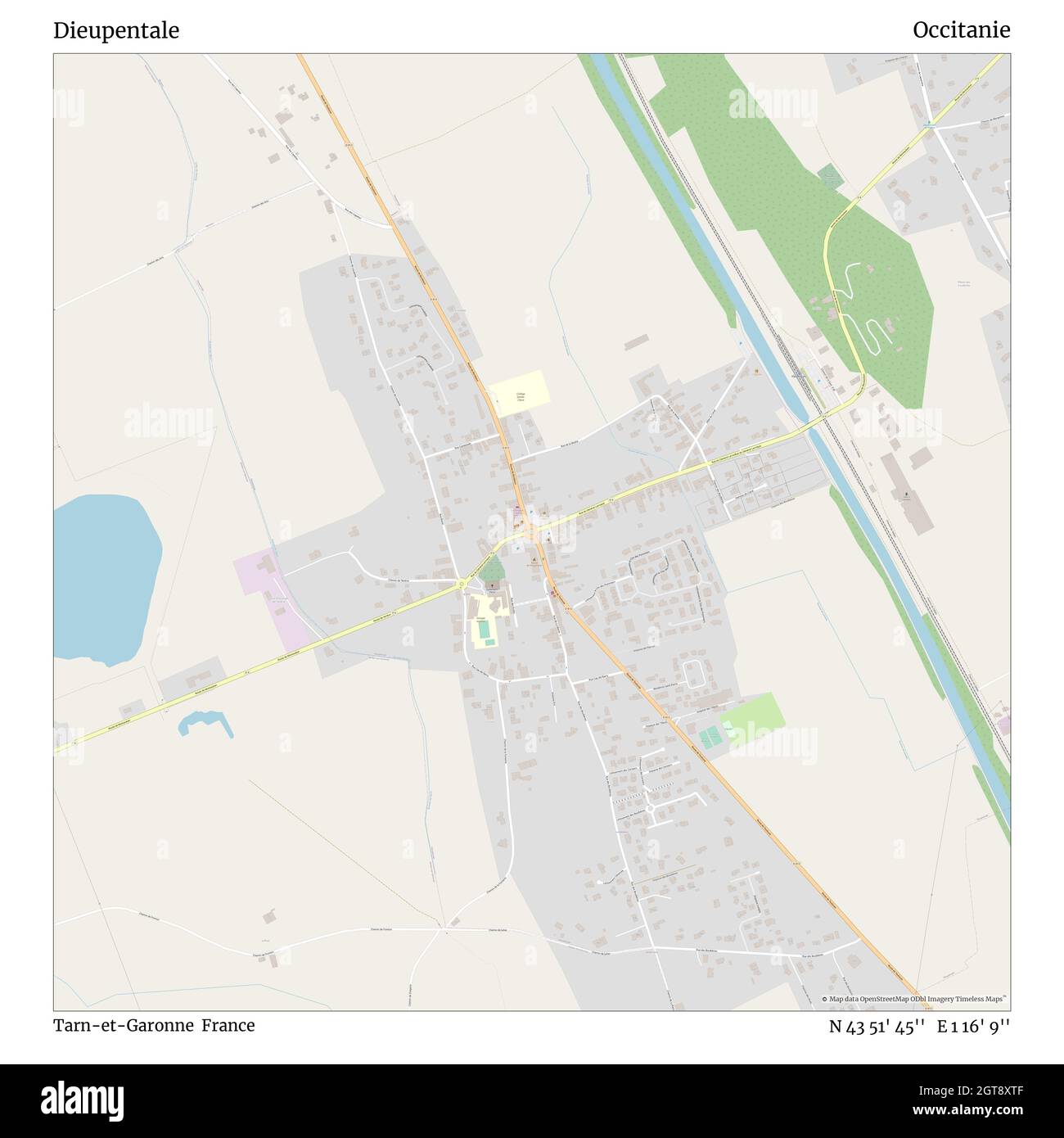 Dieupentale, Tarn-et-Garonne, France, oczitanie, N 43 51' 45'', E 1 16' 9'', map, Timeless Map veröffentlicht im Jahr 2021. Reisende, Entdecker und Abenteurer wie Florence Nightingale, David Livingstone, Ernest Shackleton, Lewis and Clark und Sherlock Holmes haben sich bei der Planung von Reisen zu den entlegensten Ecken der Welt auf Karten verlassen.Timeless Maps kartiert die meisten Orte auf der Welt und zeigt die Verwirklichung großer Träume Stockfoto