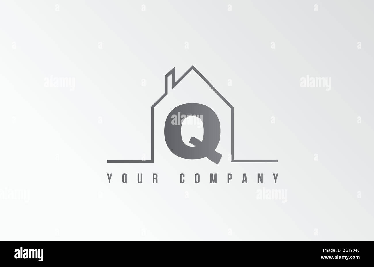 Q Home Alphabet Symbol Logo Buchstaben Design. Haus für eine Immobilienfirma. Geschäftsidentität mit dünner Linienkontur Stock Vektor
