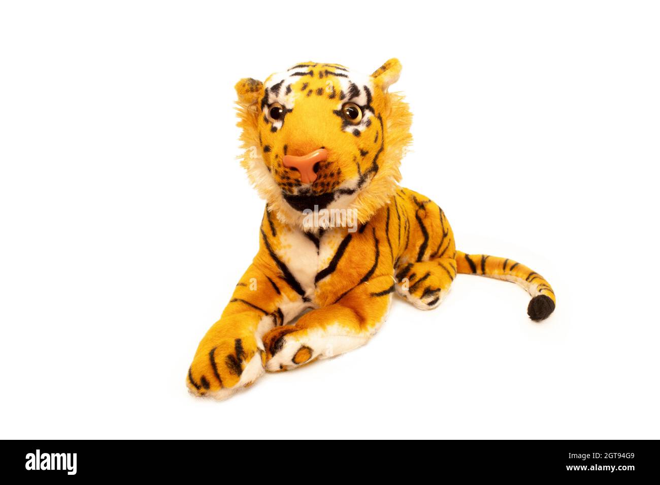 Tiger Puppe isoliert auf weißem Hintergrund. Bengalische Tiger-Puppe isoliert. Stockfoto