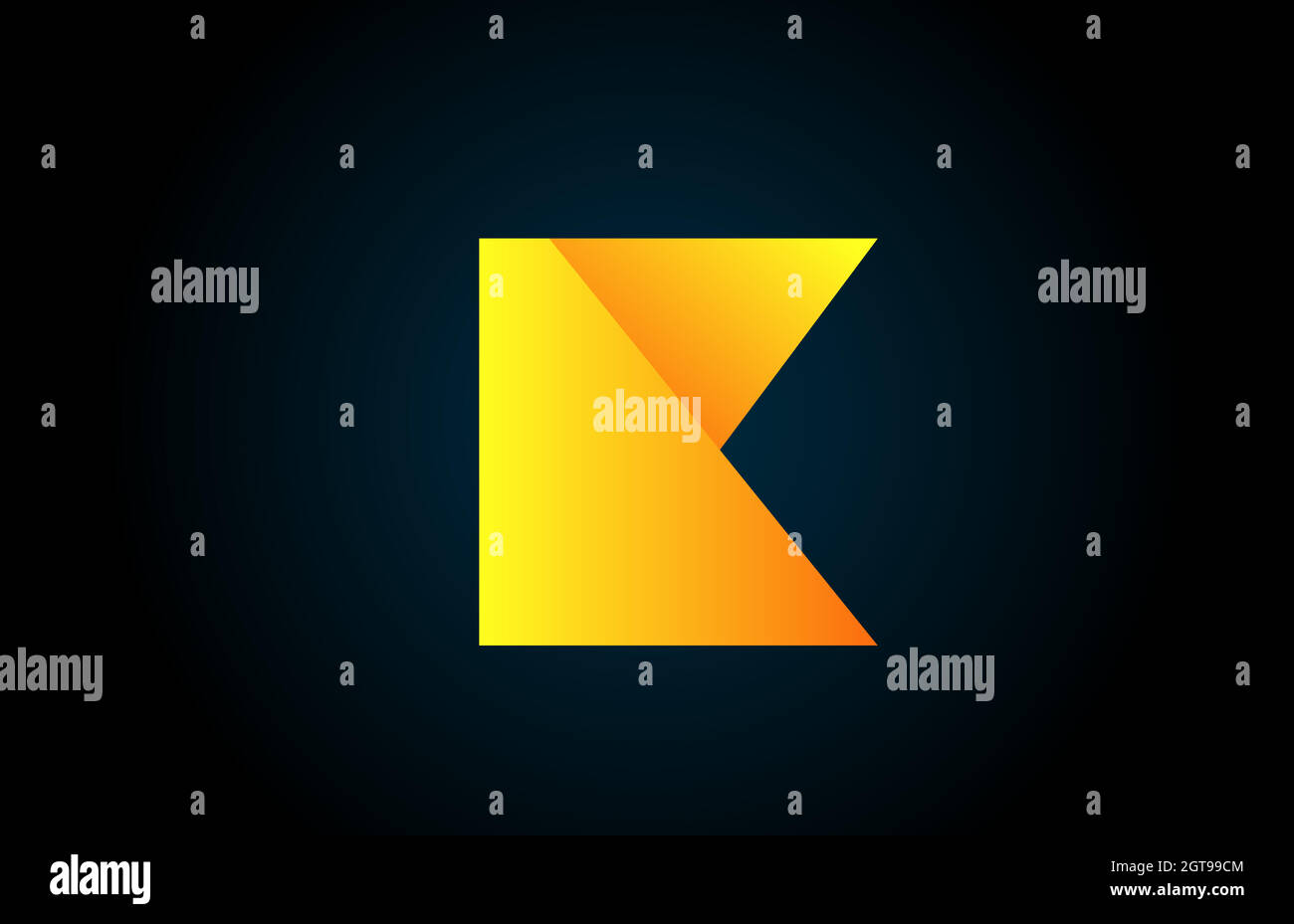 Geometrisches Alphabet K Buchstaben Logo für Unternehmen und Unternehmen mit gelber Farbe. Corporate Brading und Schriftzug mit futuristischem Design und Farbverlauf Stock Vektor