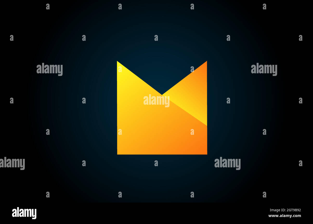 Geometrisches Alphabet M Buchstaben Logo für Unternehmen und Unternehmen mit gelber Farbe. Corporate Brading und Schriftzug mit futuristischem Design und Farbverlauf Stock Vektor