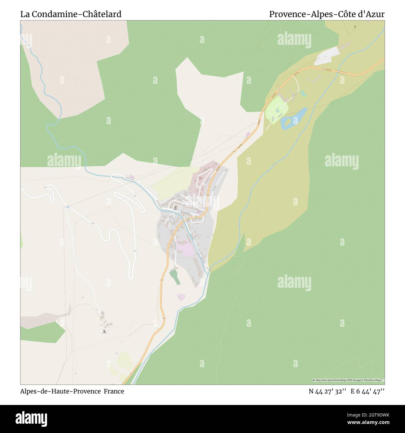 La Condamine-Châtelard, Alpes-de-Haute-Provence, Frankreich, Provence-Alpes-Côte d'Azur, N 44 27' 32'', E 6 44' 47'', map, Timeless Map veröffentlicht im Jahr 2021. Reisende, Entdecker und Abenteurer wie Florence Nightingale, David Livingstone, Ernest Shackleton, Lewis and Clark und Sherlock Holmes haben sich bei der Planung von Reisen zu den entlegensten Ecken der Welt auf Karten verlassen.Timeless Maps kartiert die meisten Orte auf der Welt und zeigt die Verwirklichung großer Träume Stockfoto