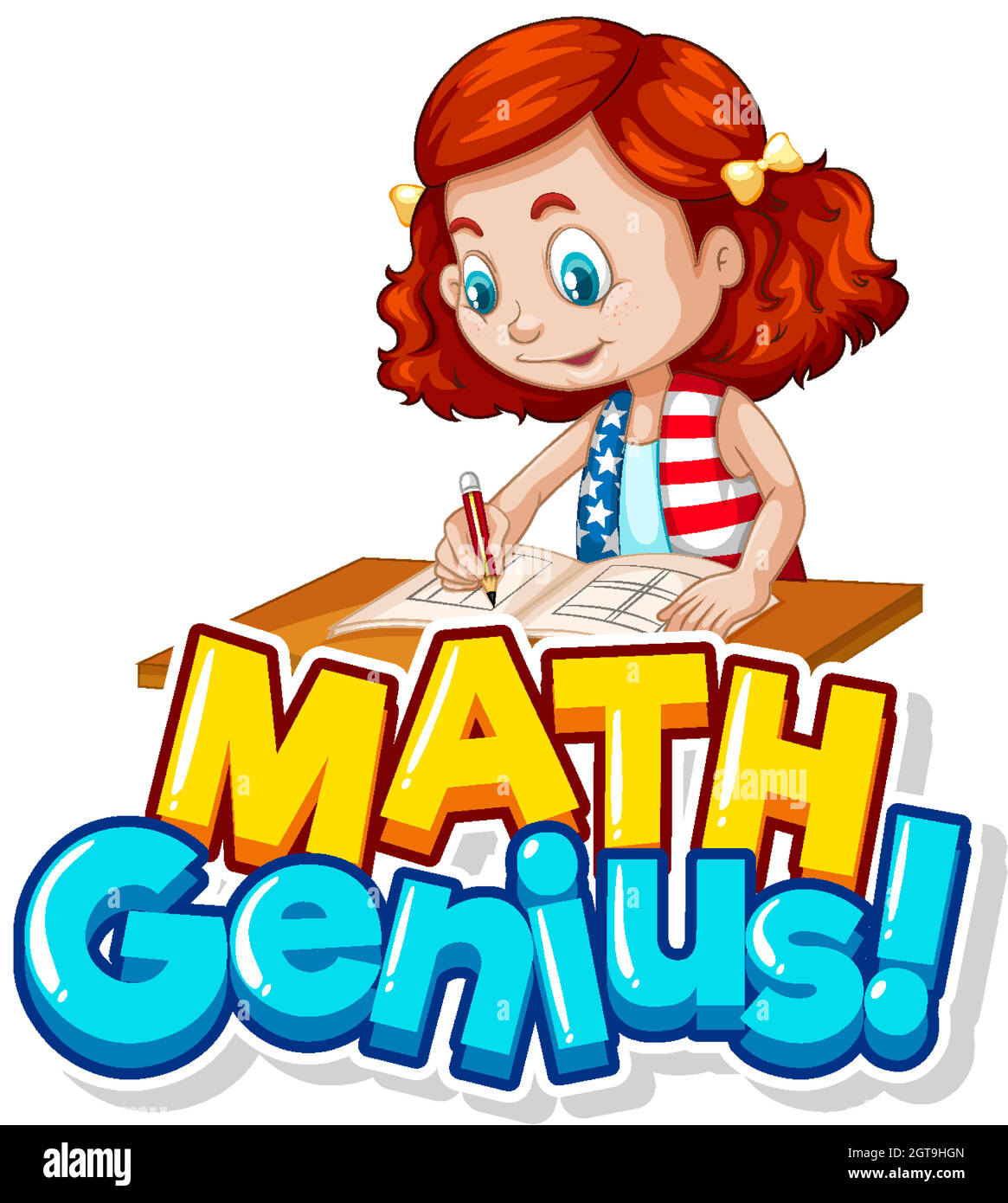 Schriftdesign für Wort math Genie mit niedlichen Mädchen Stock Vektor