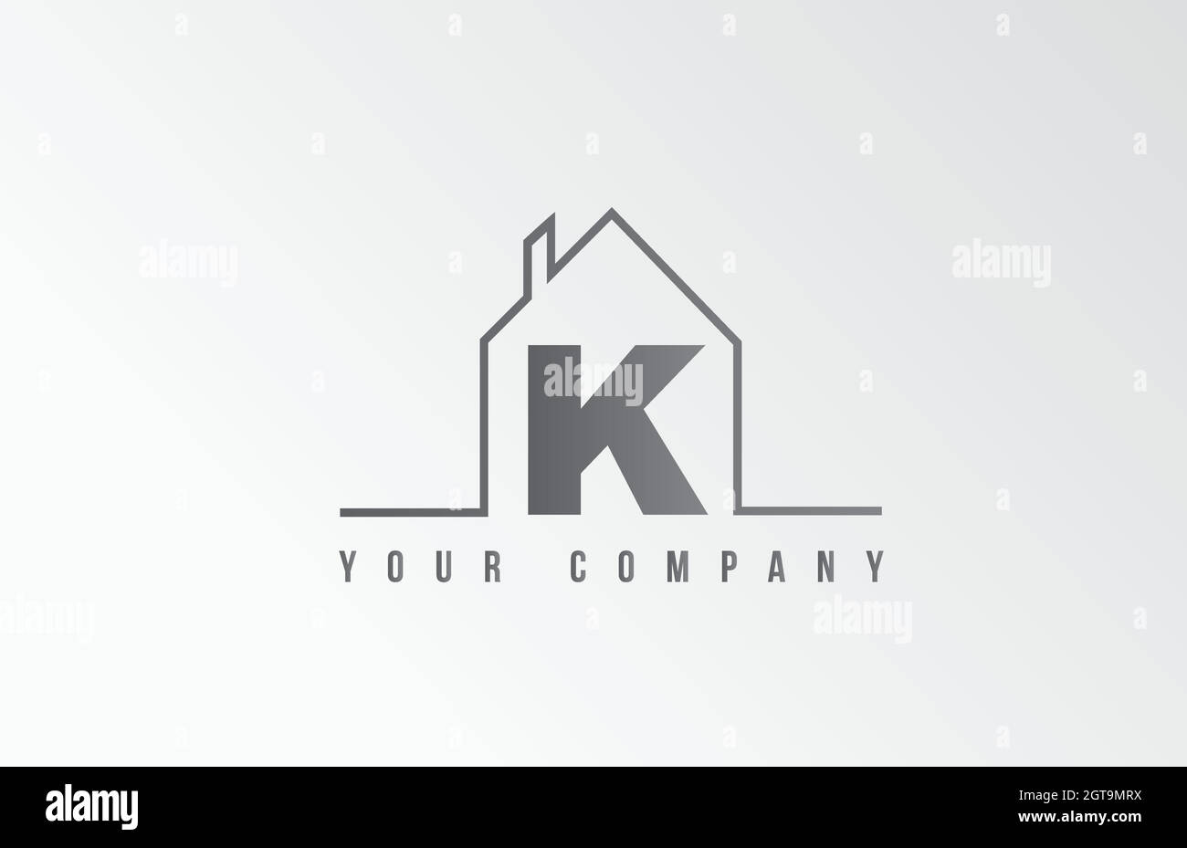 K Home Alphabet Symbol Logo Buchstaben Design. Haus für eine Immobilienfirma. Geschäftsidentität mit dünner Linienkontur Stock Vektor