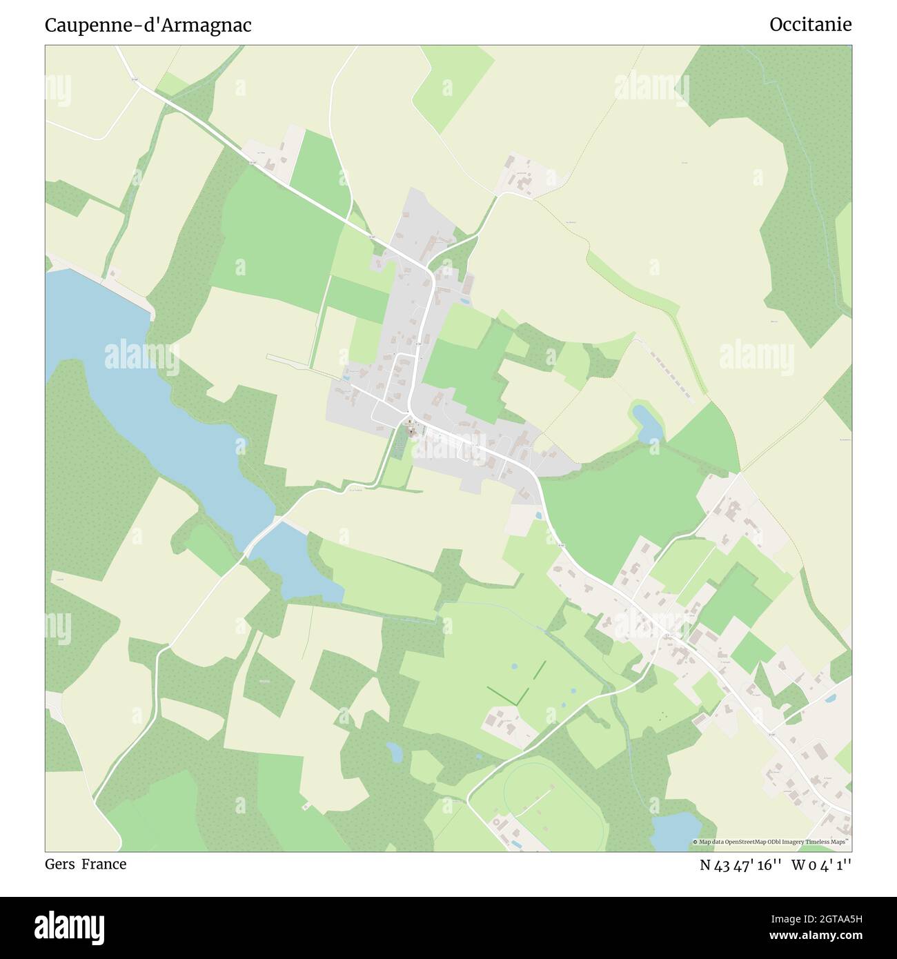 Caupenne-d'Armagnac, Gers, France, Oczitanie, N 43 47' 16'', W 0 4' 1'', map, Timeless Map veröffentlicht im Jahr 2021. Reisende, Entdecker und Abenteurer wie Florence Nightingale, David Livingstone, Ernest Shackleton, Lewis and Clark und Sherlock Holmes haben sich bei der Planung von Reisen zu den entlegensten Ecken der Welt auf Karten verlassen.Timeless Maps kartiert die meisten Orte auf der Welt und zeigt die Verwirklichung großer Träume Stockfoto