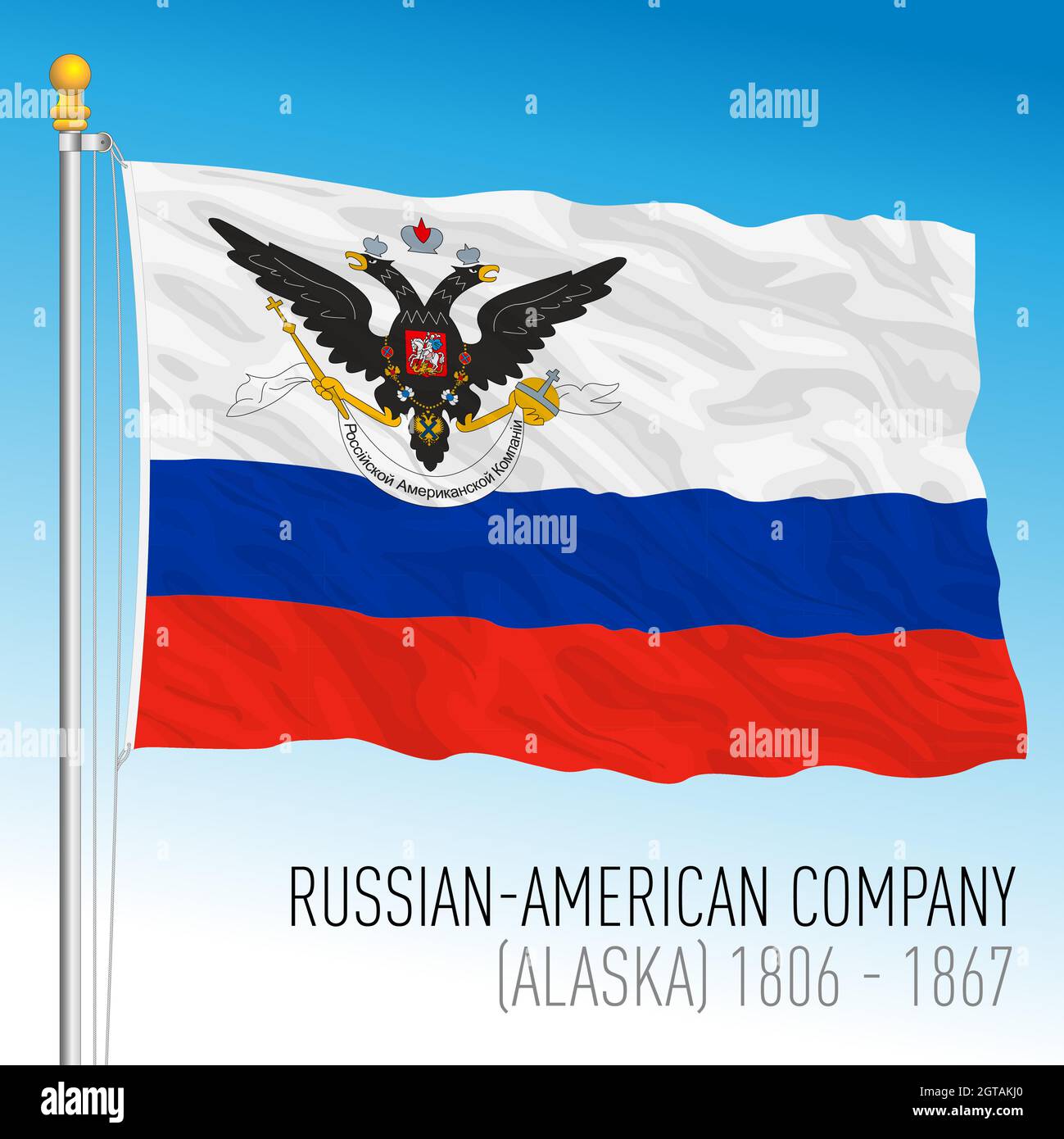 Russian American Company historische Flagge, Alaska Region, amerika, 1806 - 1867, Vektorgrafik Stock Vektor
