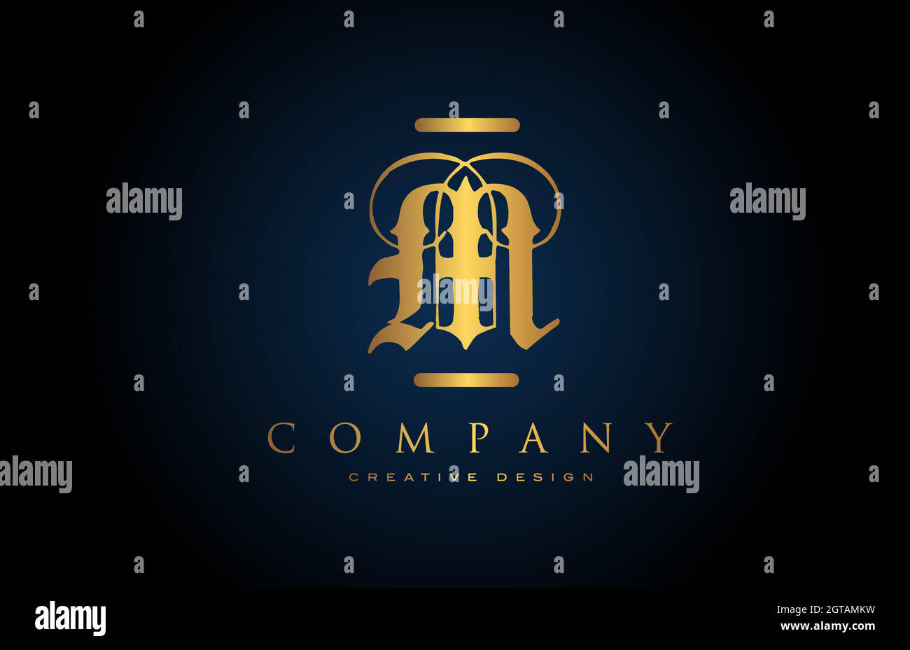 Vintage Gold M Alphabet Buchstaben Logo Symbol für Unternehmen und Unternehmen. Korsur und Schriftzug in kreativem Golddesign Stock Vektor