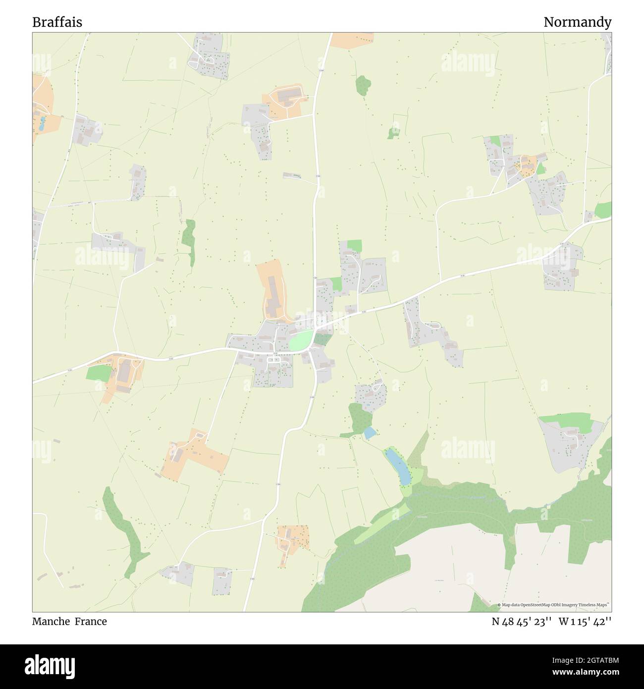 Braffais, Manche, Frankreich, Normandie, N 48 45' 23'', W 1 15' 42'', map, Timeless Map veröffentlicht im Jahr 2021. Reisende, Entdecker und Abenteurer wie Florence Nightingale, David Livingstone, Ernest Shackleton, Lewis and Clark und Sherlock Holmes haben sich bei der Planung von Reisen zu den entlegensten Ecken der Welt auf Karten verlassen.Timeless Maps kartiert die meisten Orte auf der Welt und zeigt die Verwirklichung großer Träume Stockfoto