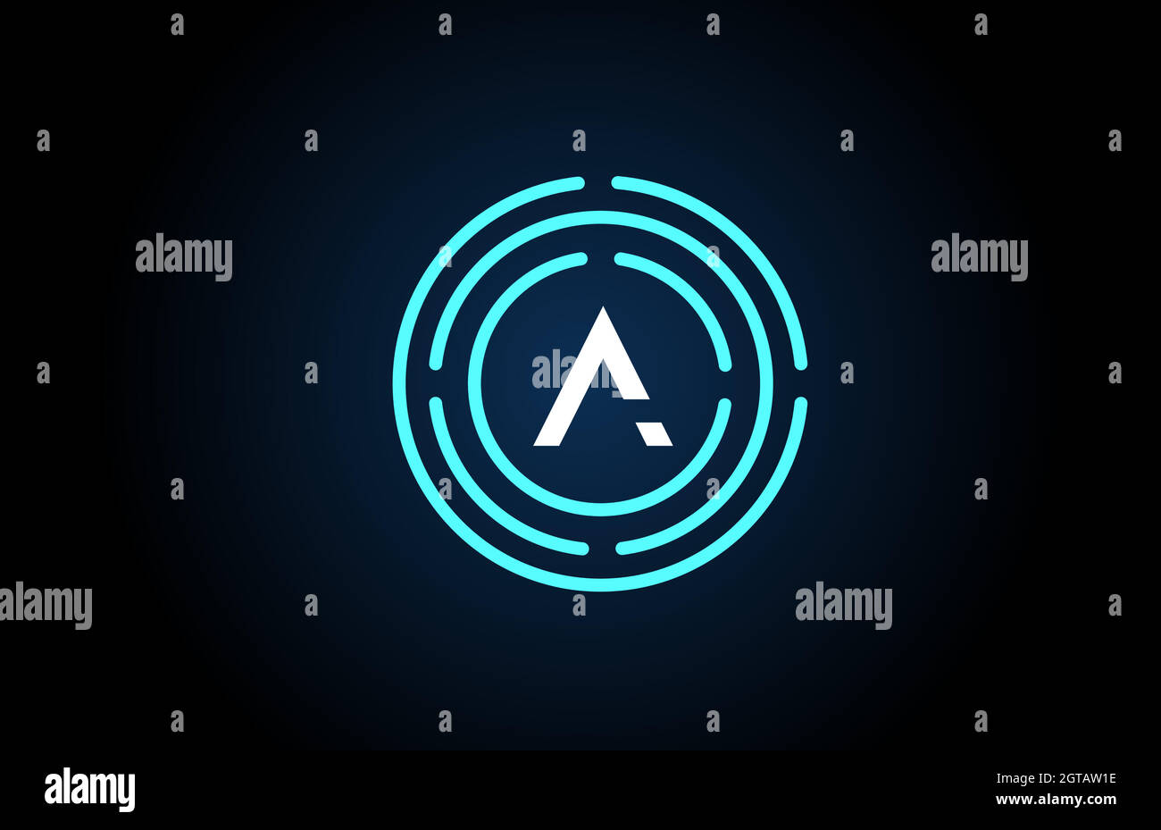 Ein weißes Buchstabensymbol mit blauen Kreisen. Alphabet Logo-Design. Branding für Produkte und Unternehmen Stock Vektor