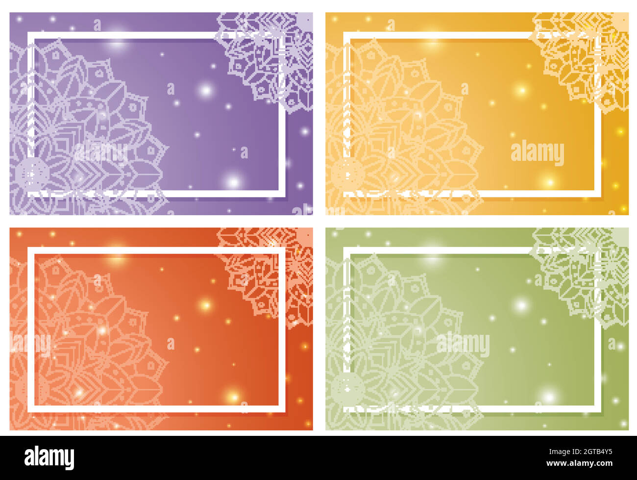 Vier Hintergrundvorlagen mit Mandala-Design Stock Vektor