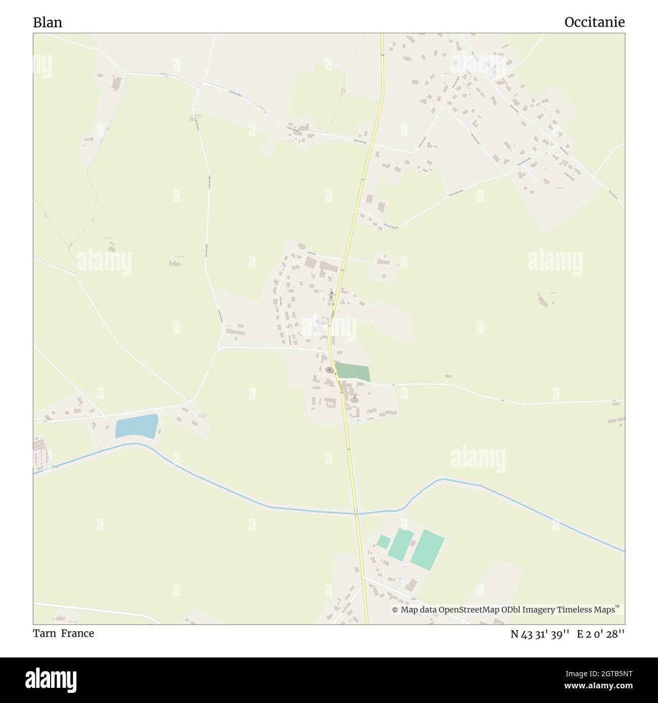 Blan, Tarn, France, oczitanie, N 43 31' 39'', E 2 0' 28'', map, Timeless Map veröffentlicht im Jahr 2021. Reisende, Entdecker und Abenteurer wie Florence Nightingale, David Livingstone, Ernest Shackleton, Lewis and Clark und Sherlock Holmes haben sich bei der Planung von Reisen zu den entlegensten Ecken der Welt auf Karten verlassen.Timeless Maps kartiert die meisten Orte auf der Welt und zeigt die Verwirklichung großer Träume Stockfoto