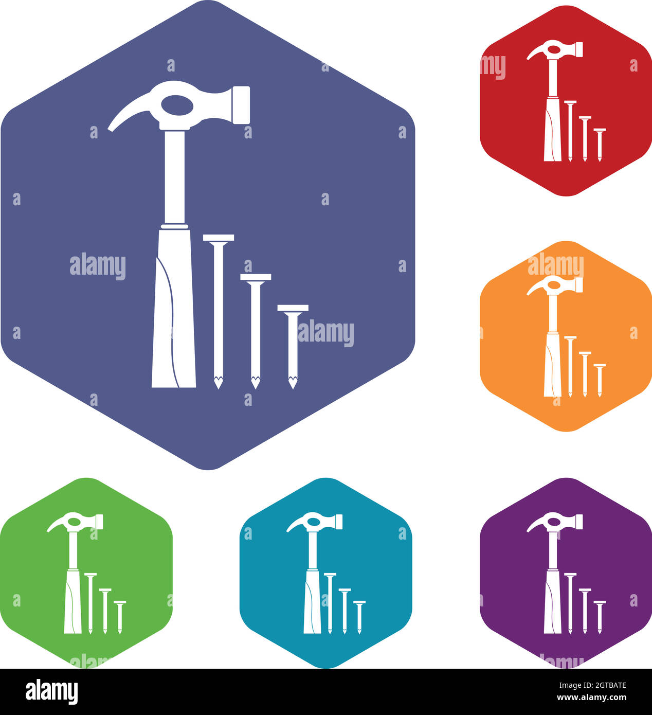 Hammer und Nägel Icons Set Stock Vektor