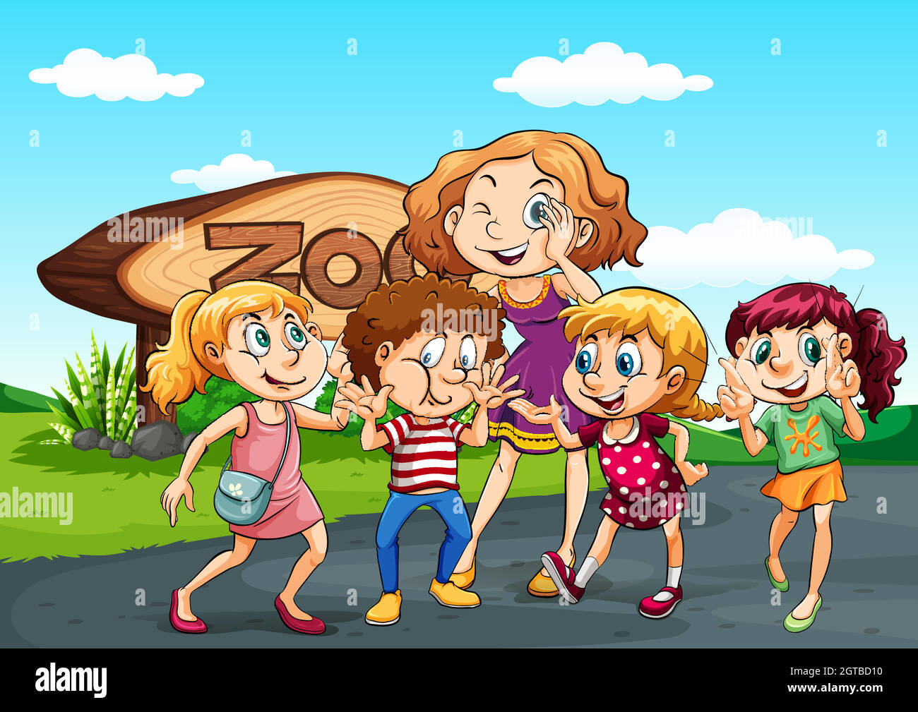 Kinder besuchen tagsüber den Zoo Stock Vektor