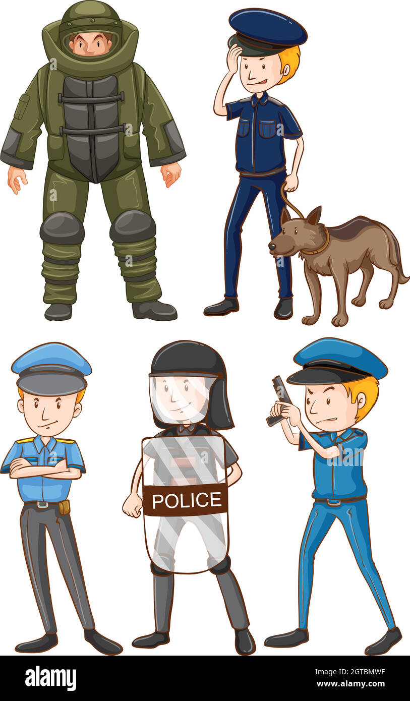 Polizist in verschiedenen Uniformen Stock Vektor
