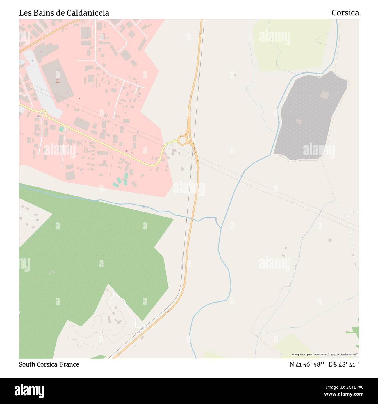 Les Bains de Caldaniccia, Südkorsika, Frankreich, Korsika, N 41 56' 58'', E 8 48' 41'', map, Timeless Map veröffentlicht im Jahr 2021. Reisende, Entdecker und Abenteurer wie Florence Nightingale, David Livingstone, Ernest Shackleton, Lewis and Clark und Sherlock Holmes haben sich bei der Planung von Reisen zu den entlegensten Ecken der Welt auf Karten verlassen.Timeless Maps kartiert die meisten Orte auf der Welt und zeigt die Verwirklichung großer Träume Stockfoto