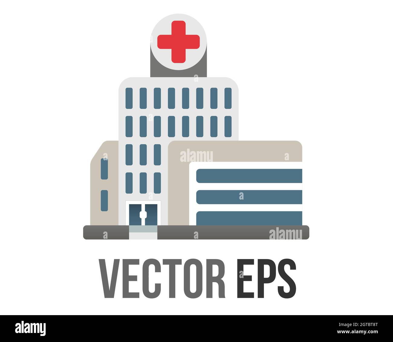 Das isolierte Vektor-Symbol für das Gesundheitszentrum, die Klinik oder das Krankenhaus mit einem großen roten Kreuz auf der Vorderseite Stock Vektor