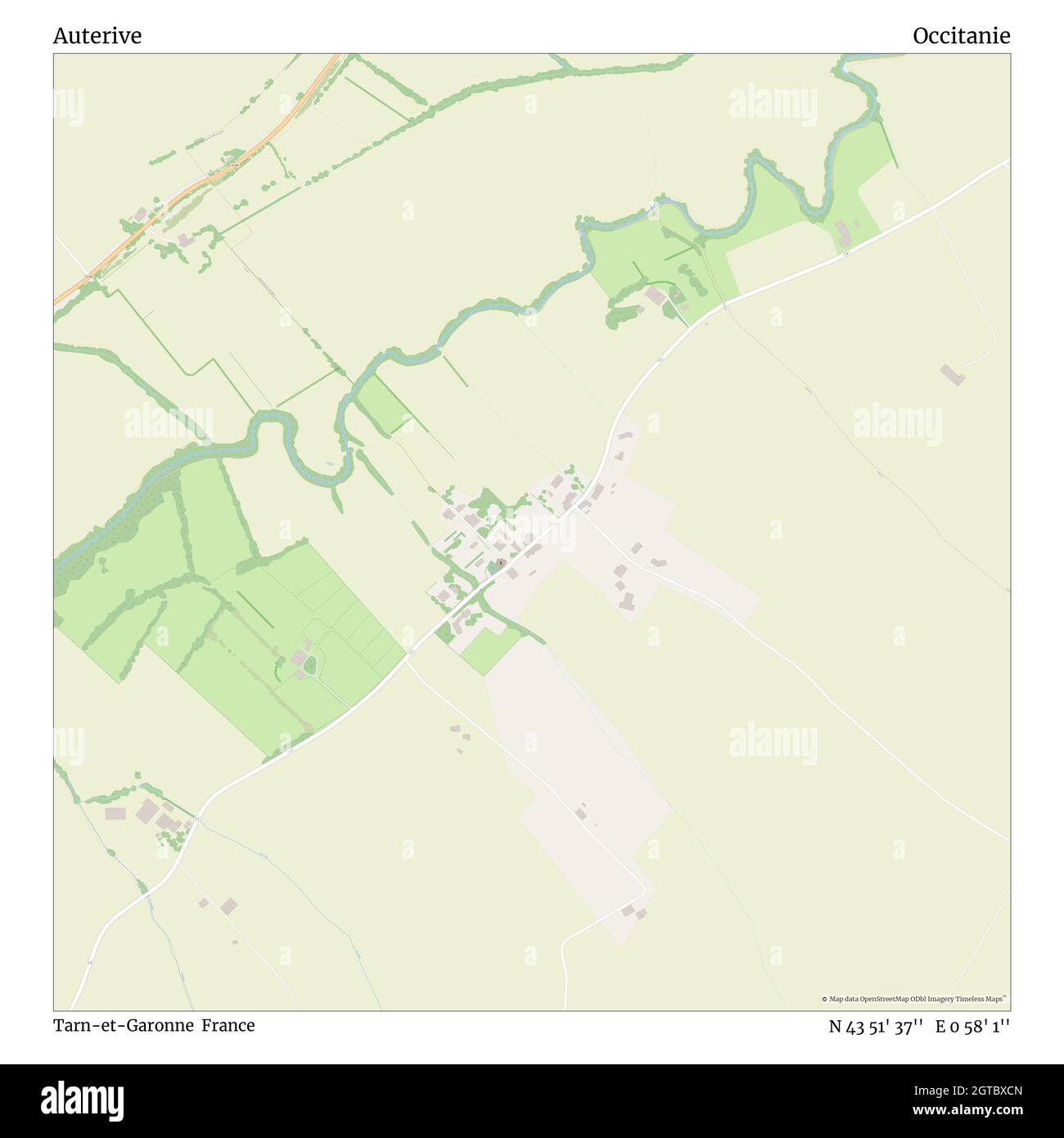 Auterive, Tarn-et-Garonne, France, Oczitanie, N 43 51' 37'', E 0 58' 1'', map, Timeless Map veröffentlicht im Jahr 2021. Reisende, Entdecker und Abenteurer wie Florence Nightingale, David Livingstone, Ernest Shackleton, Lewis and Clark und Sherlock Holmes haben sich bei der Planung von Reisen zu den entlegensten Ecken der Welt auf Karten verlassen.Timeless Maps kartiert die meisten Orte auf der Welt und zeigt die Verwirklichung großer Träume Stockfoto