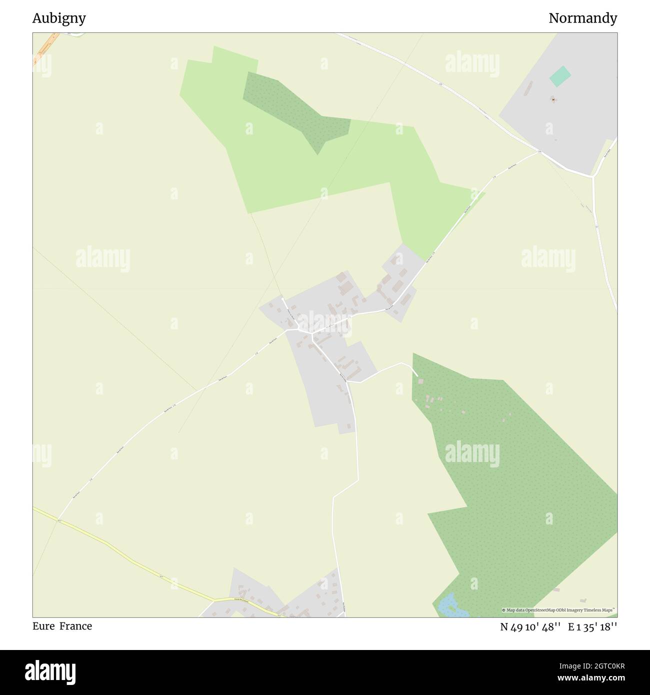 Aubigny, Eure, Frankreich, Normandie, N 49 10' 48'', E 1 35' 18'', Karte, Timeless Map veröffentlicht im Jahr 2021. Reisende, Entdecker und Abenteurer wie Florence Nightingale, David Livingstone, Ernest Shackleton, Lewis and Clark und Sherlock Holmes haben sich bei der Planung von Reisen zu den entlegensten Ecken der Welt auf Karten verlassen.Timeless Maps kartiert die meisten Orte auf der Welt und zeigt die Verwirklichung großer Träume Stockfoto