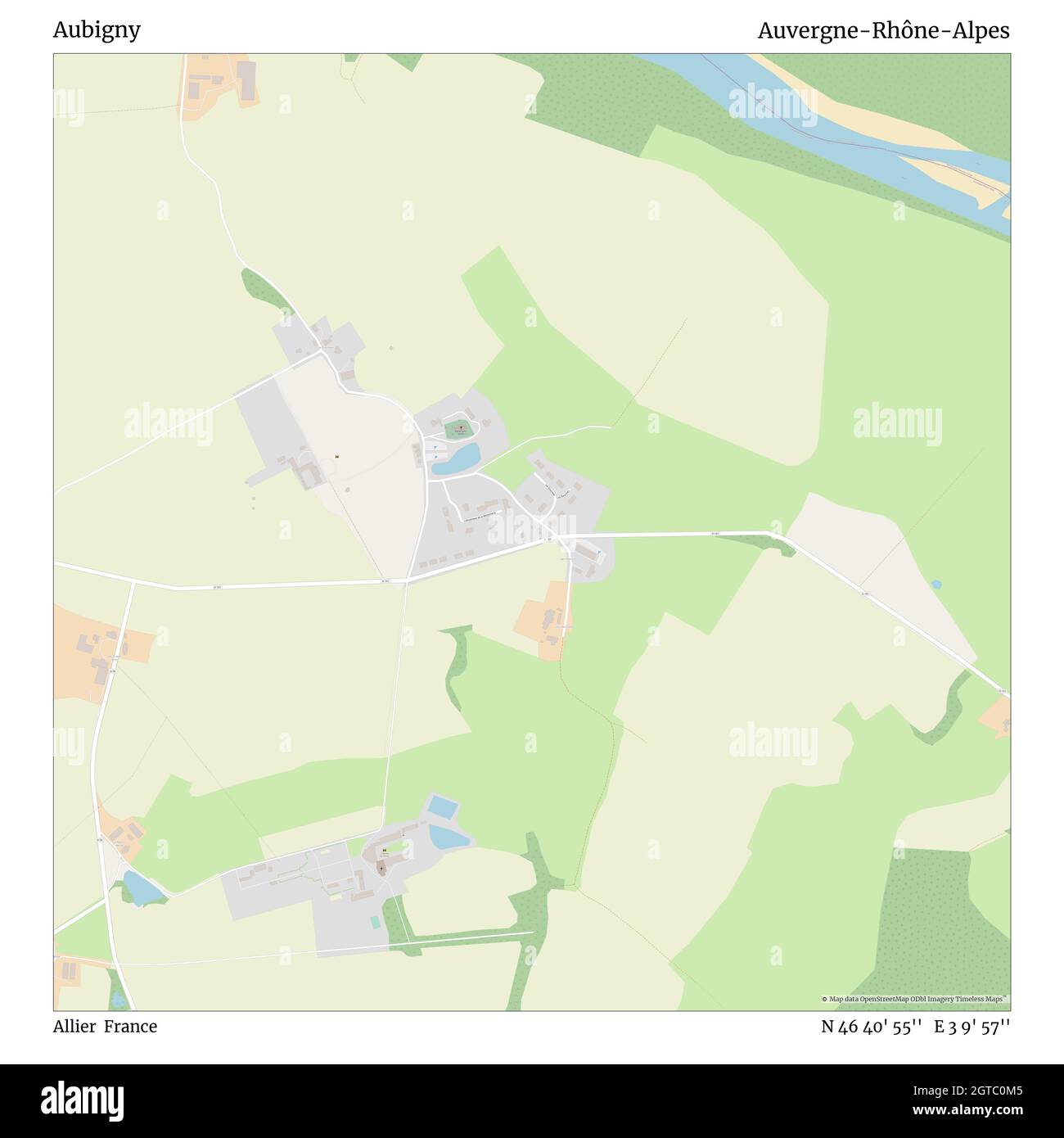 Aubigny, Allier, France, Auvergne-Rhône-Alpes, N 46 40' 55'', E 3 9' 57'', map, Timeless Map veröffentlicht im Jahr 2021. Reisende, Entdecker und Abenteurer wie Florence Nightingale, David Livingstone, Ernest Shackleton, Lewis and Clark und Sherlock Holmes haben sich bei der Planung von Reisen zu den entlegensten Ecken der Welt auf Karten verlassen.Timeless Maps kartiert die meisten Orte auf der Welt und zeigt die Verwirklichung großer Träume Stockfoto