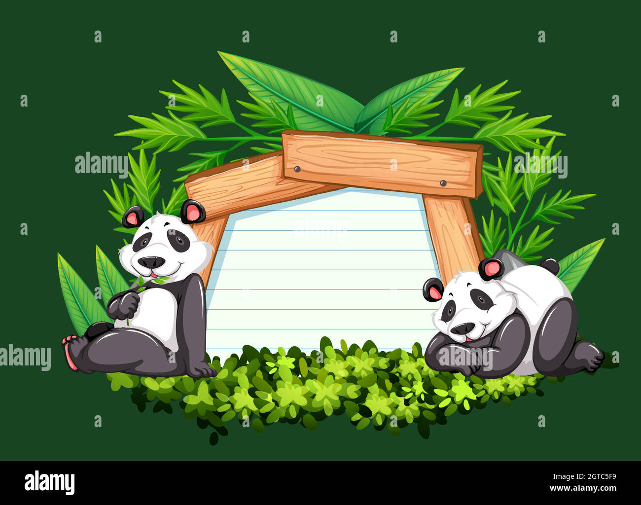 Rahmenvorlage mit zwei Pandas Stock Vektor