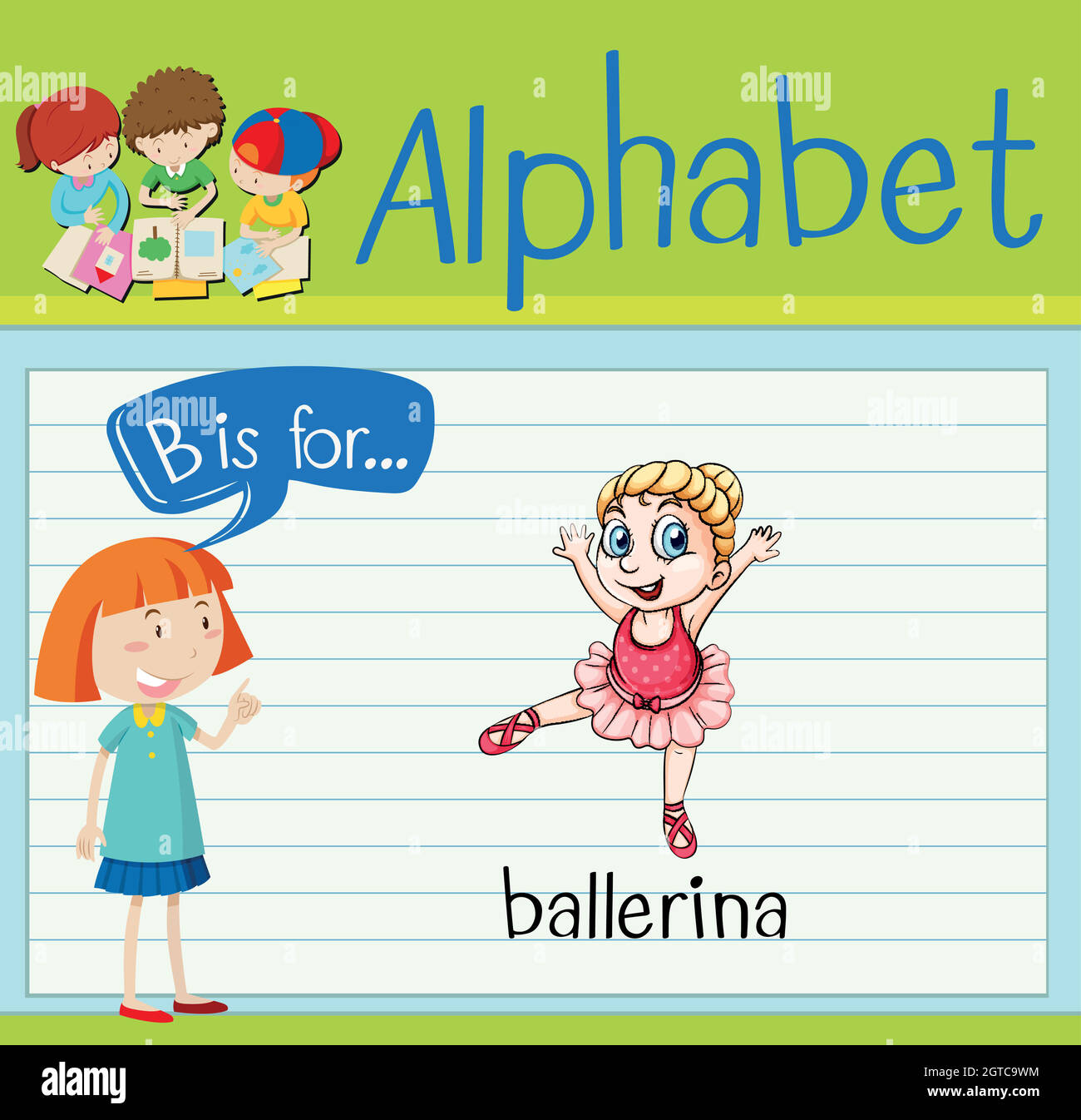 Der Buchstabe B der Flashcard ist für Ballerina Stock Vektor